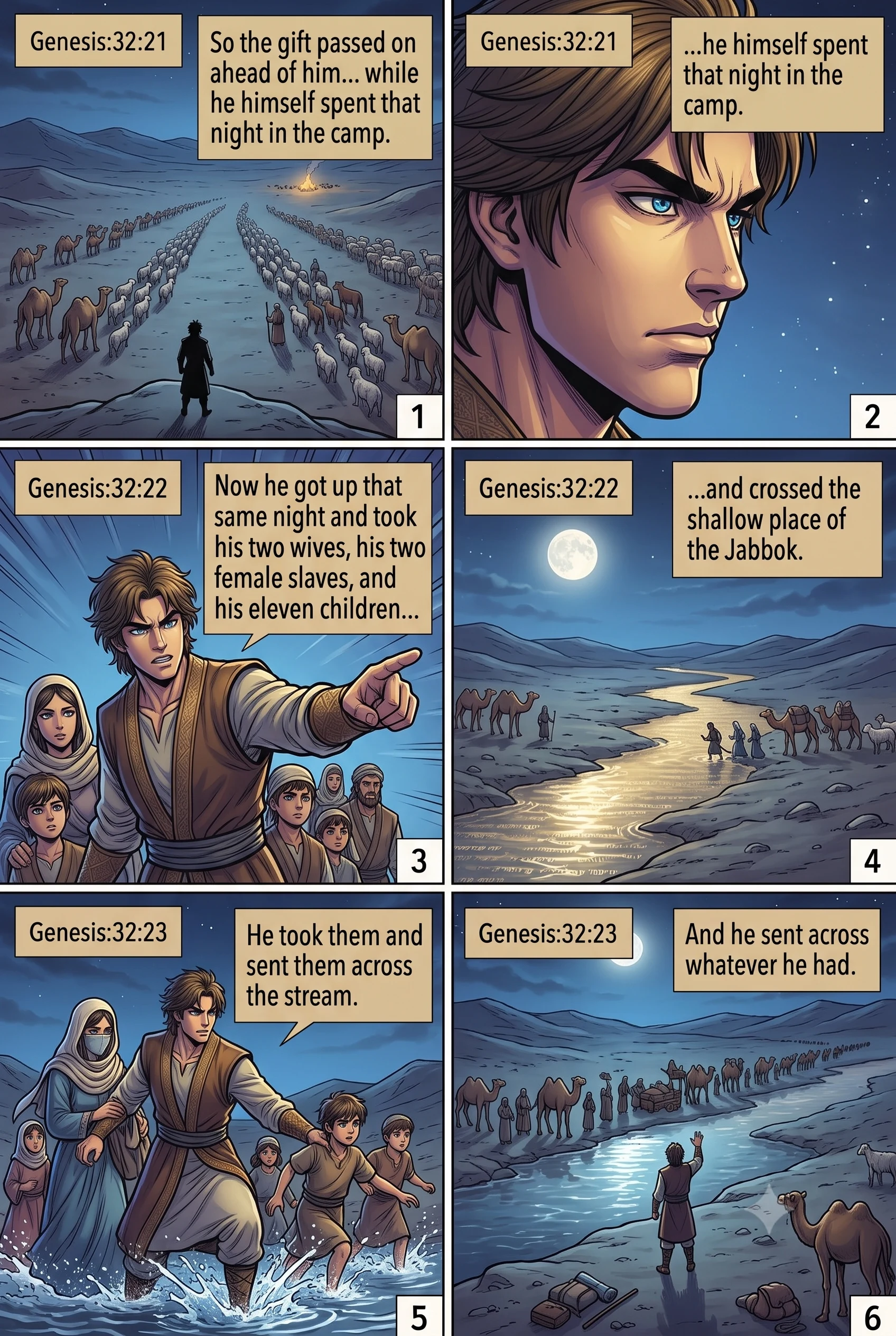 Genesis 32 illustration: Jacob Sends His Family Across the Jabbok