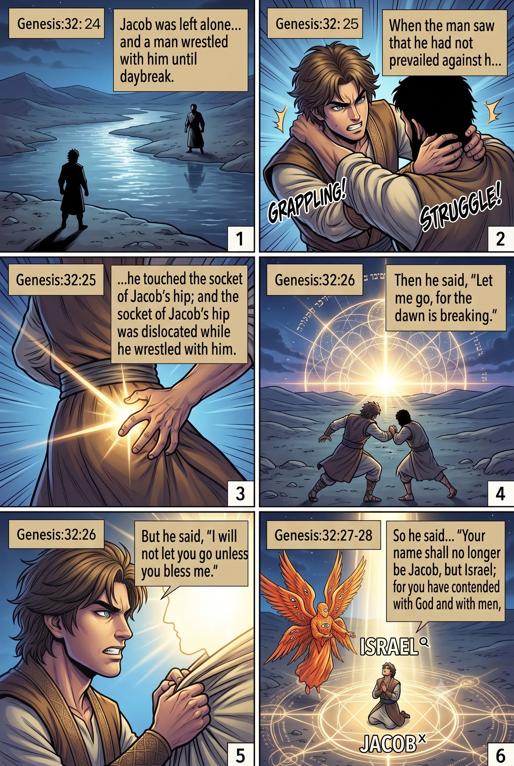 Genesis 32 illustration: Jacob Wrestles with the Man