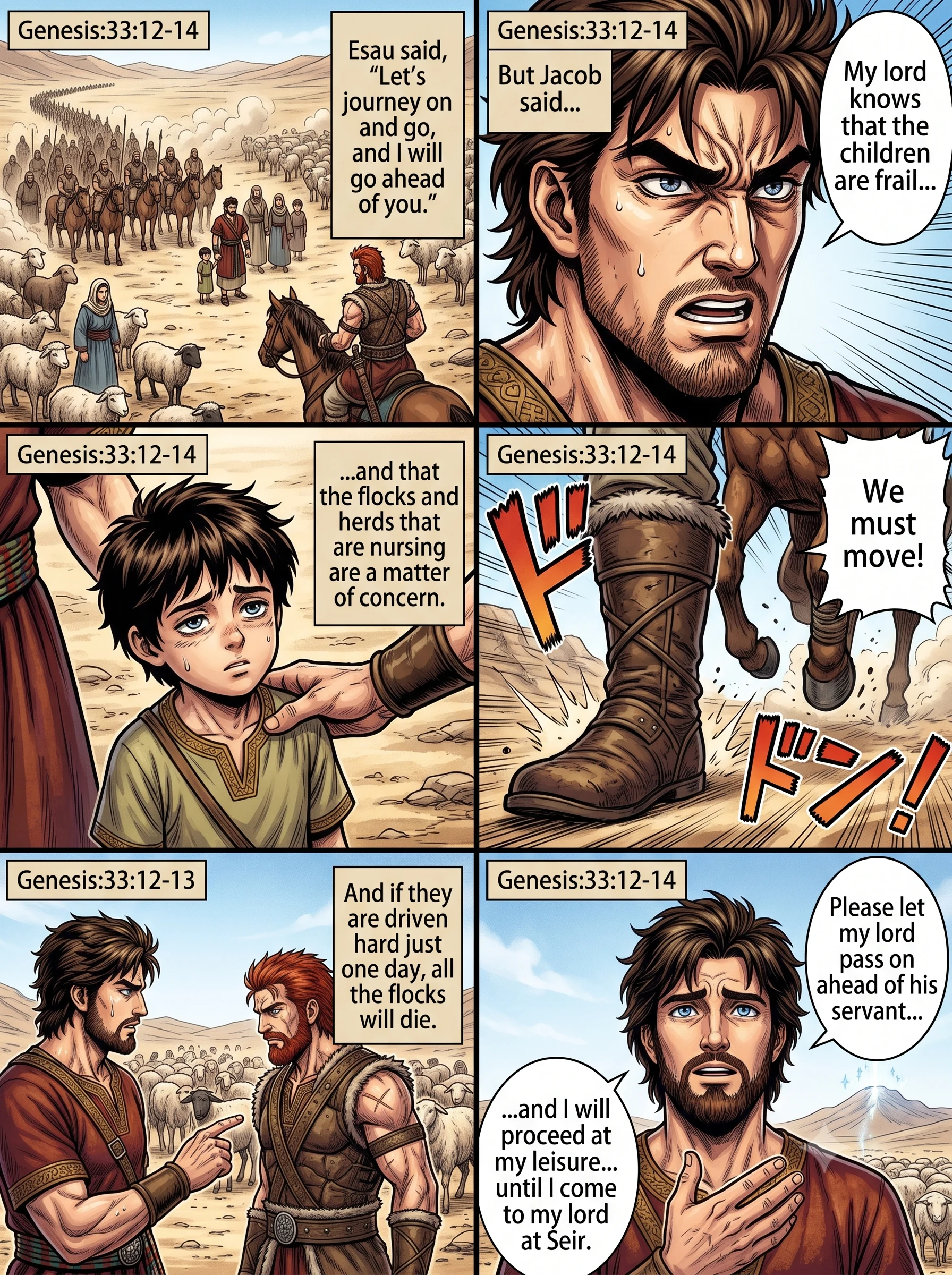 Genesis 33 illustration: Esau Offers to Go Ahead