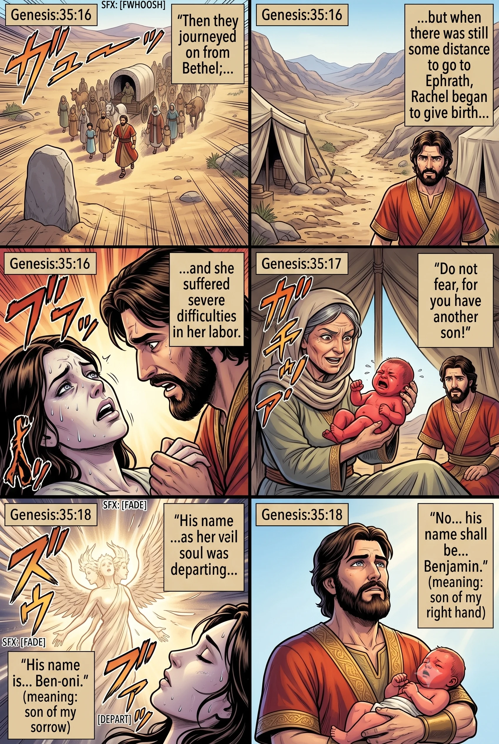 Genesis 35 illustration: The Birth of Benjamin