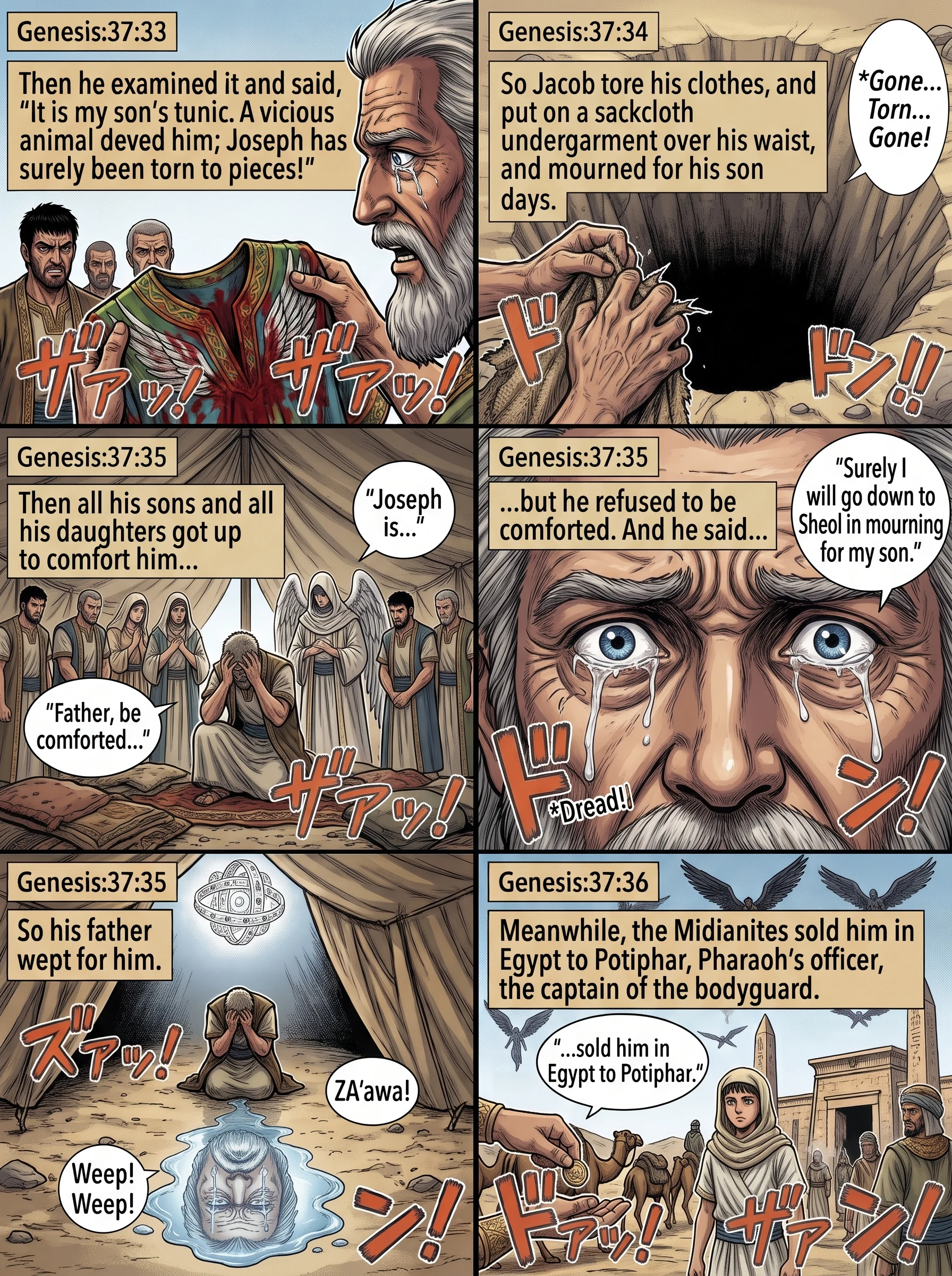 Genesis 37 illustration: Jacob Mourns for Joseph