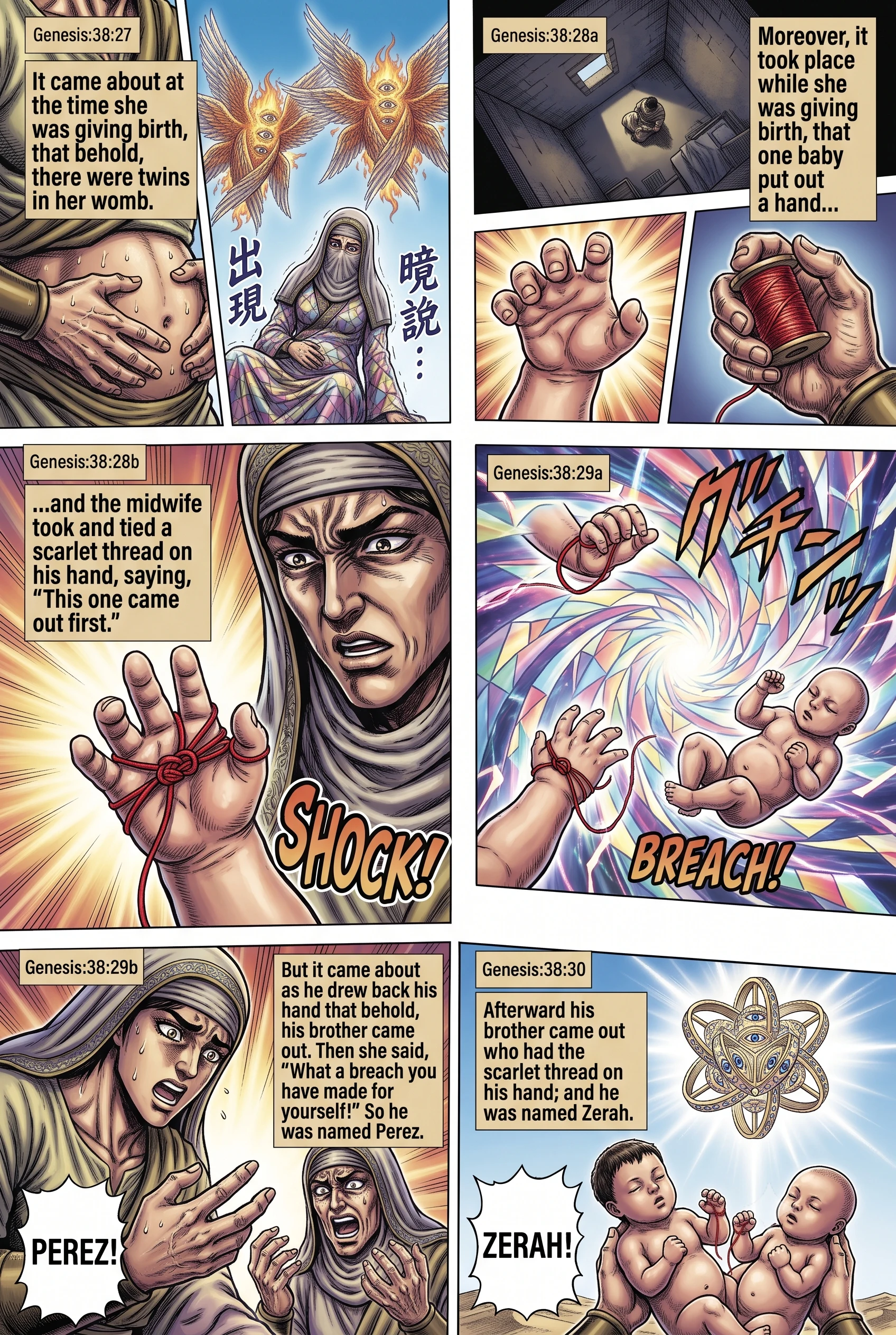 Genesis 38 illustration: The Birth of Perez and Zerah