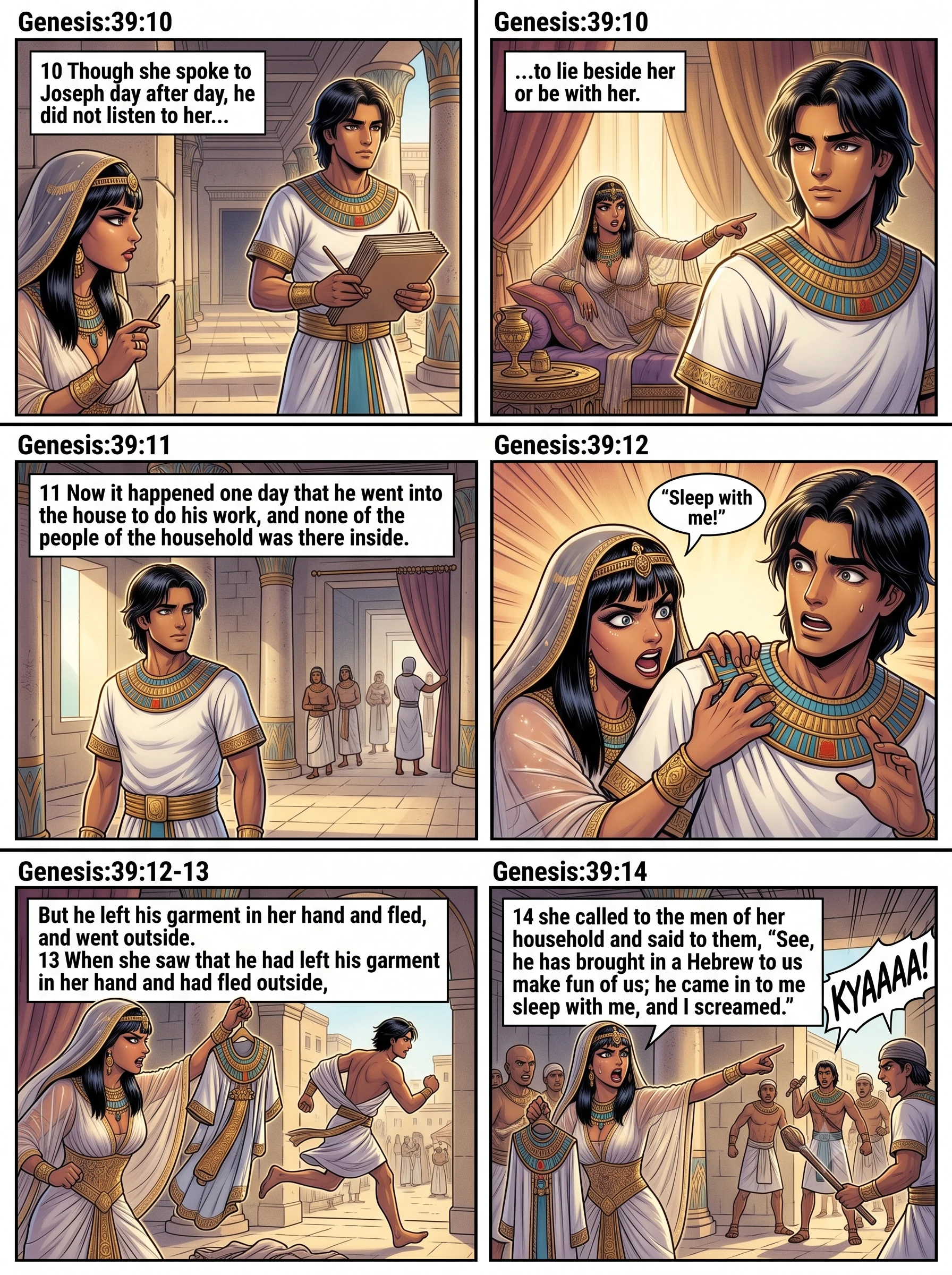 Genesis 39 illustration: Joseph Flees, Falsely Accused