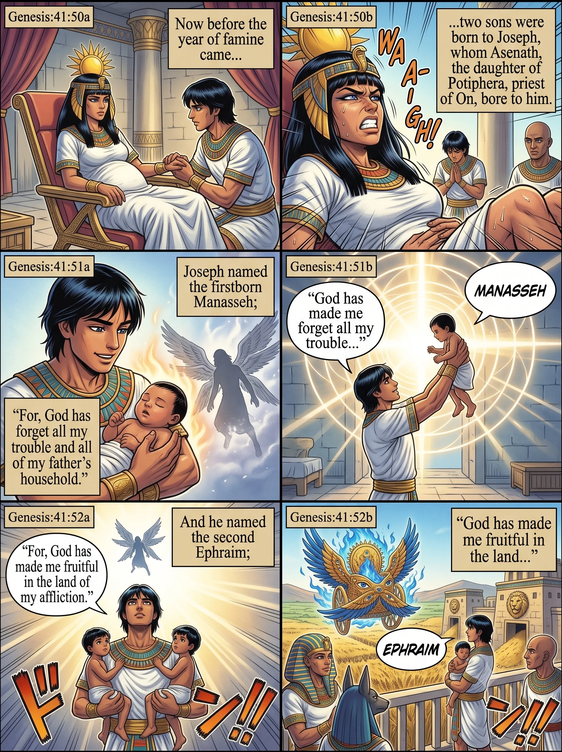 Genesis 41 illustration: The Birth of Manasseh and Ephraim
