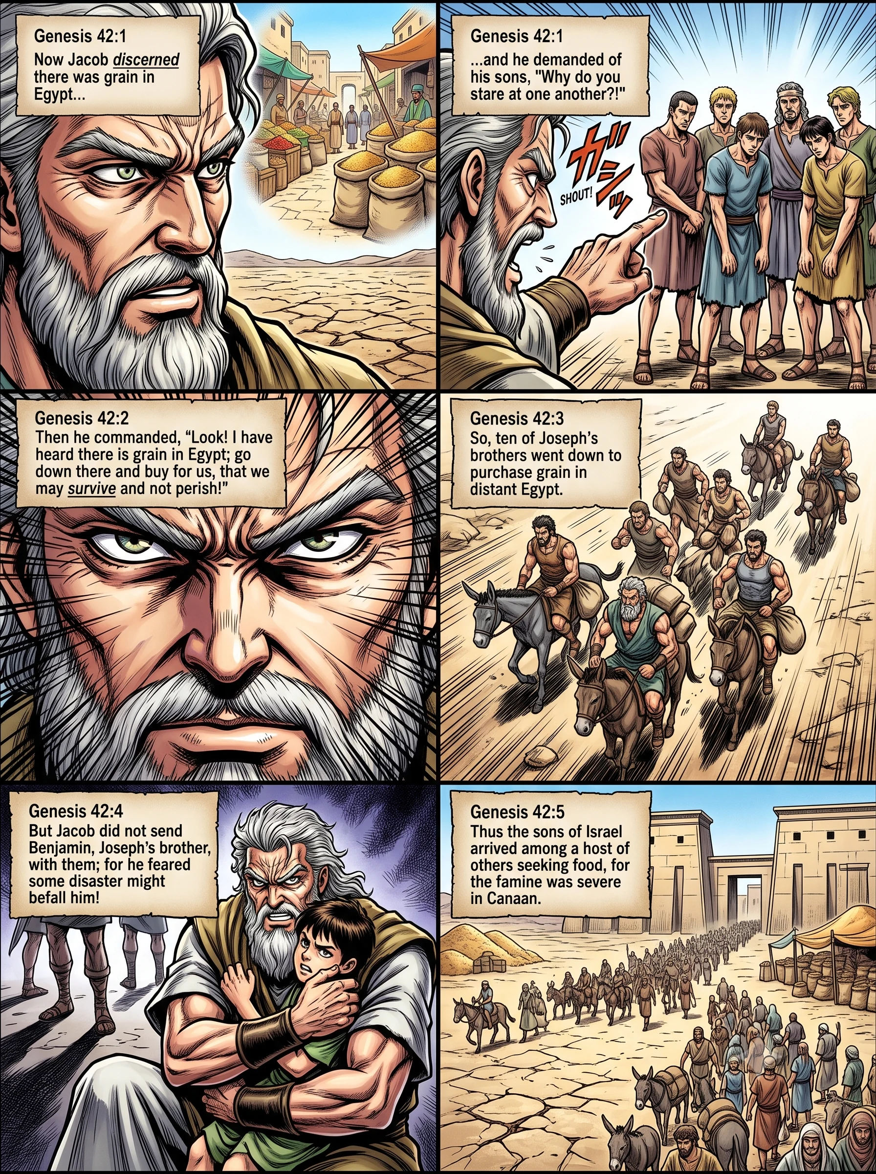 Genesis 42 illustration: Jacob Sends His Sons to Buy Grain