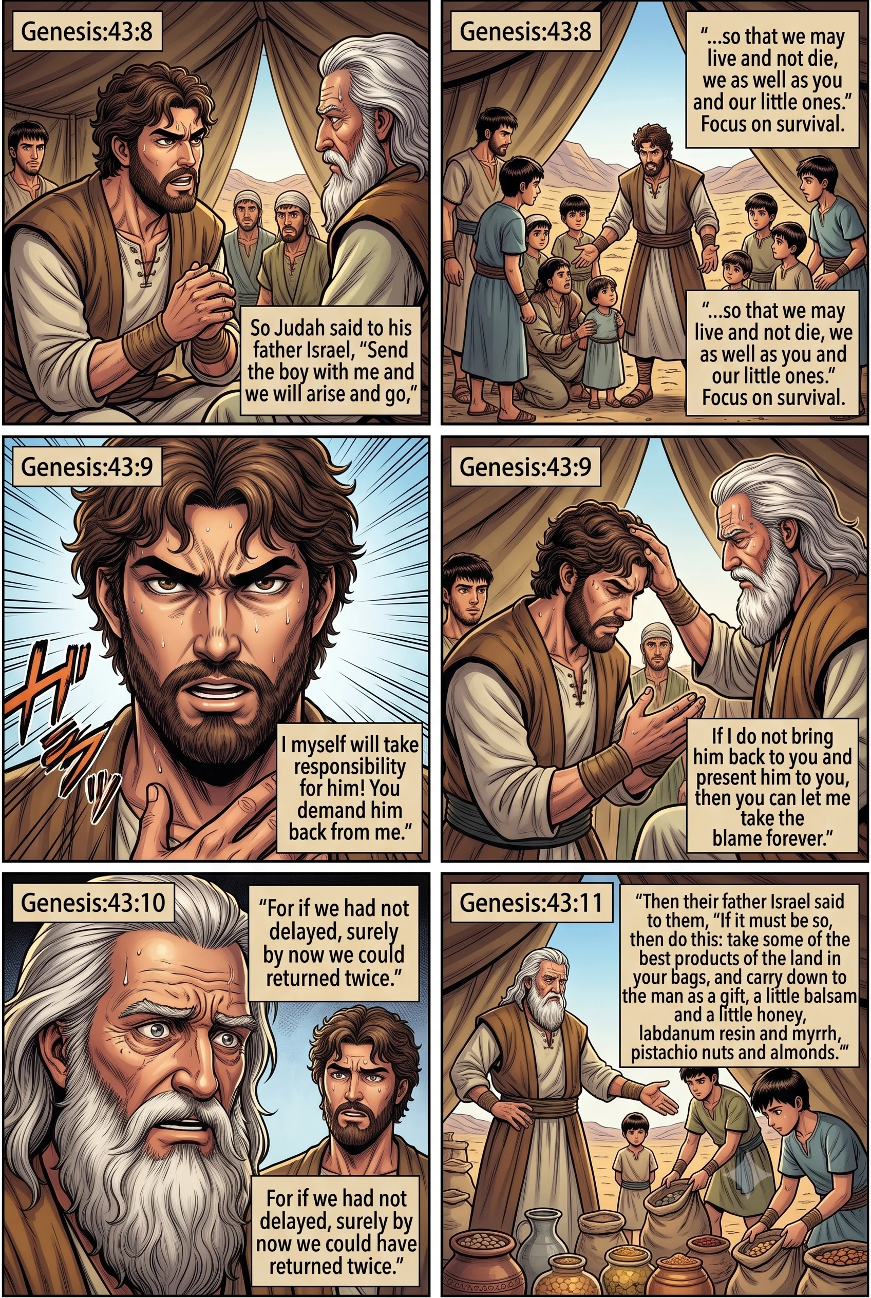Genesis 43 illustration: Judah Pledges for Benjamin