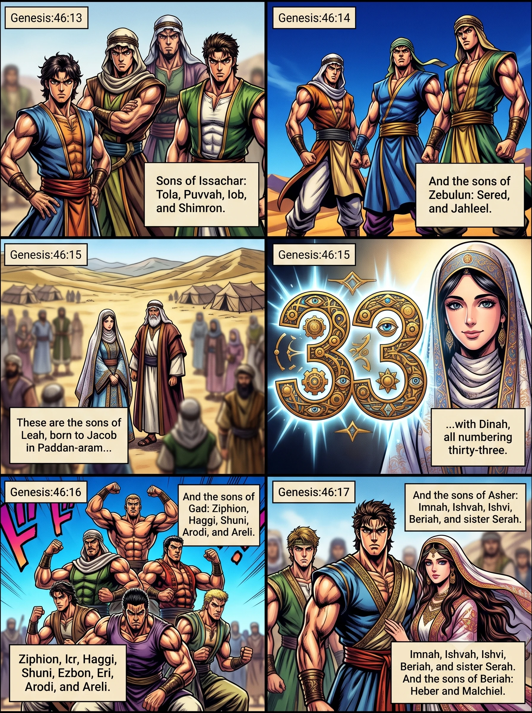 Genesis 46 illustration: The Sons of Issachar, Zebulun, Gad, and Asher