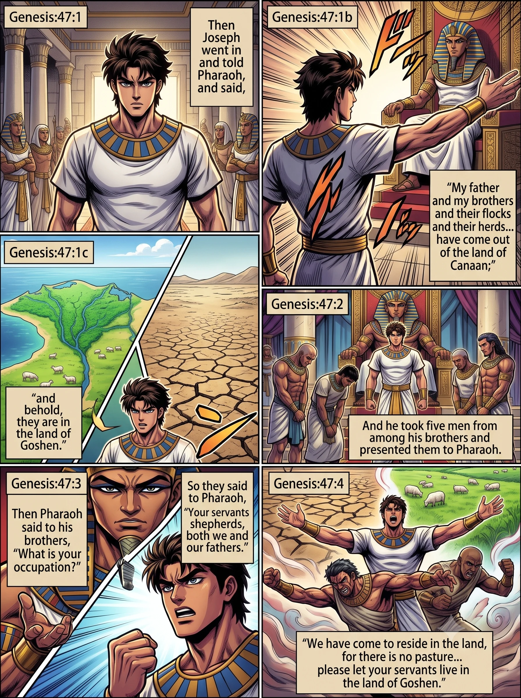 Genesis 47 illustration: Joseph Presents His Brothers to Pharaoh