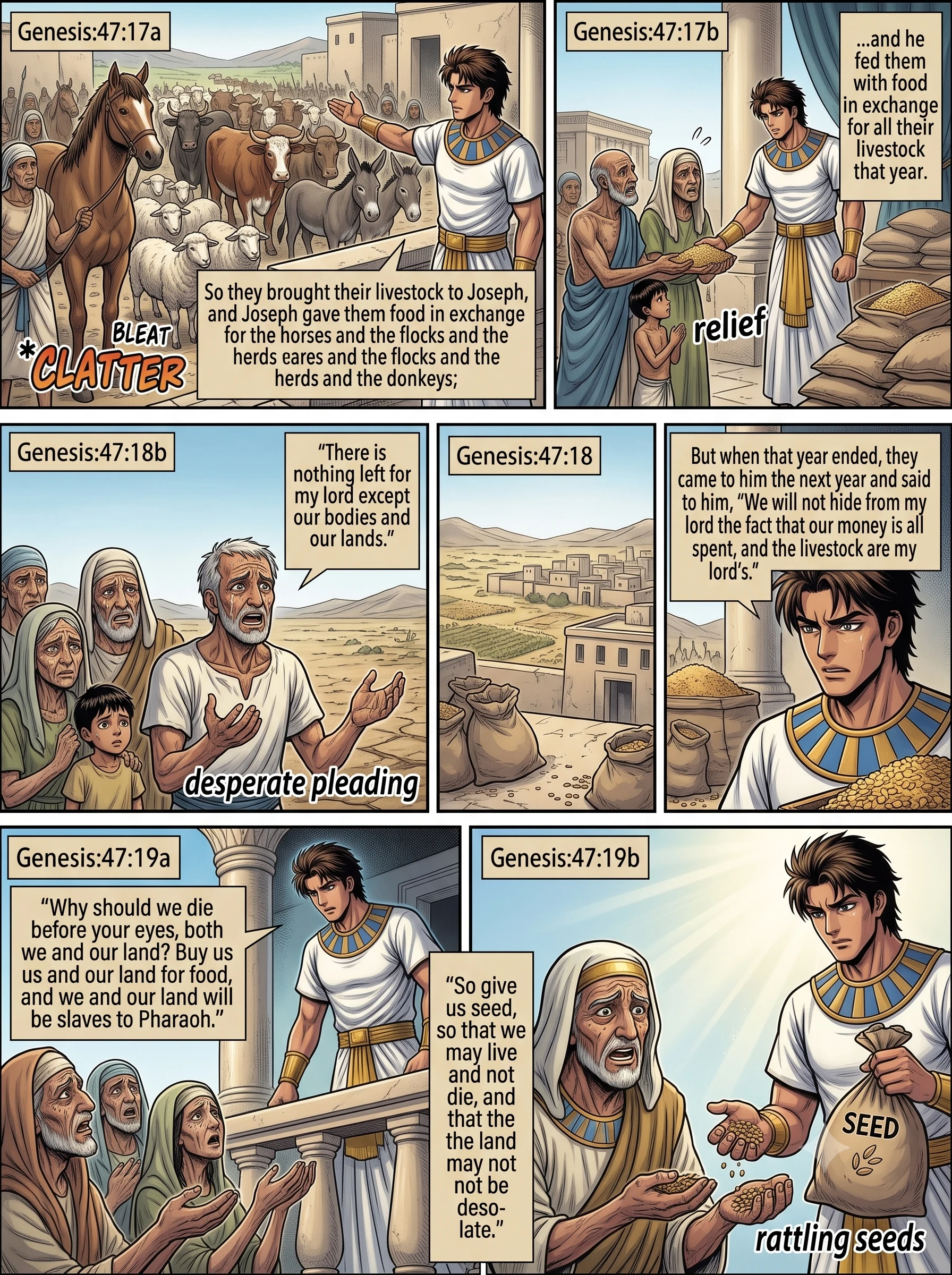 Genesis 47 illustration: The People Sell Their Livestock and Themselves