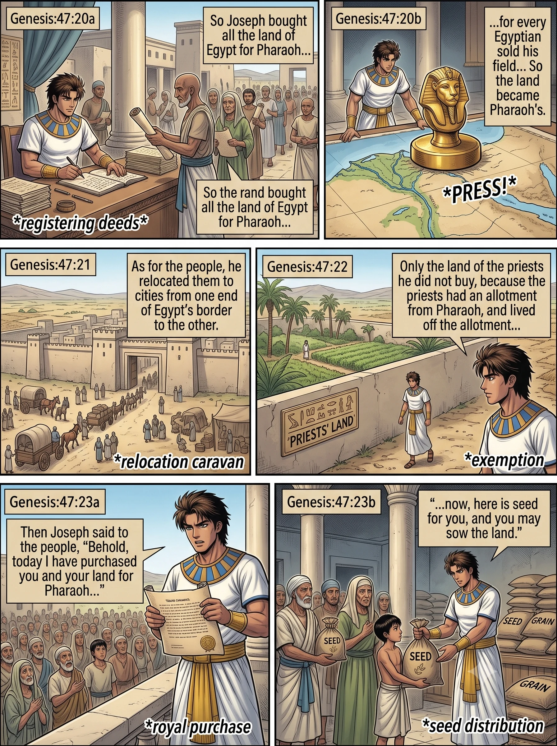 Genesis 47 illustration: Joseph Buys All the Land of Egypt for Pharaoh