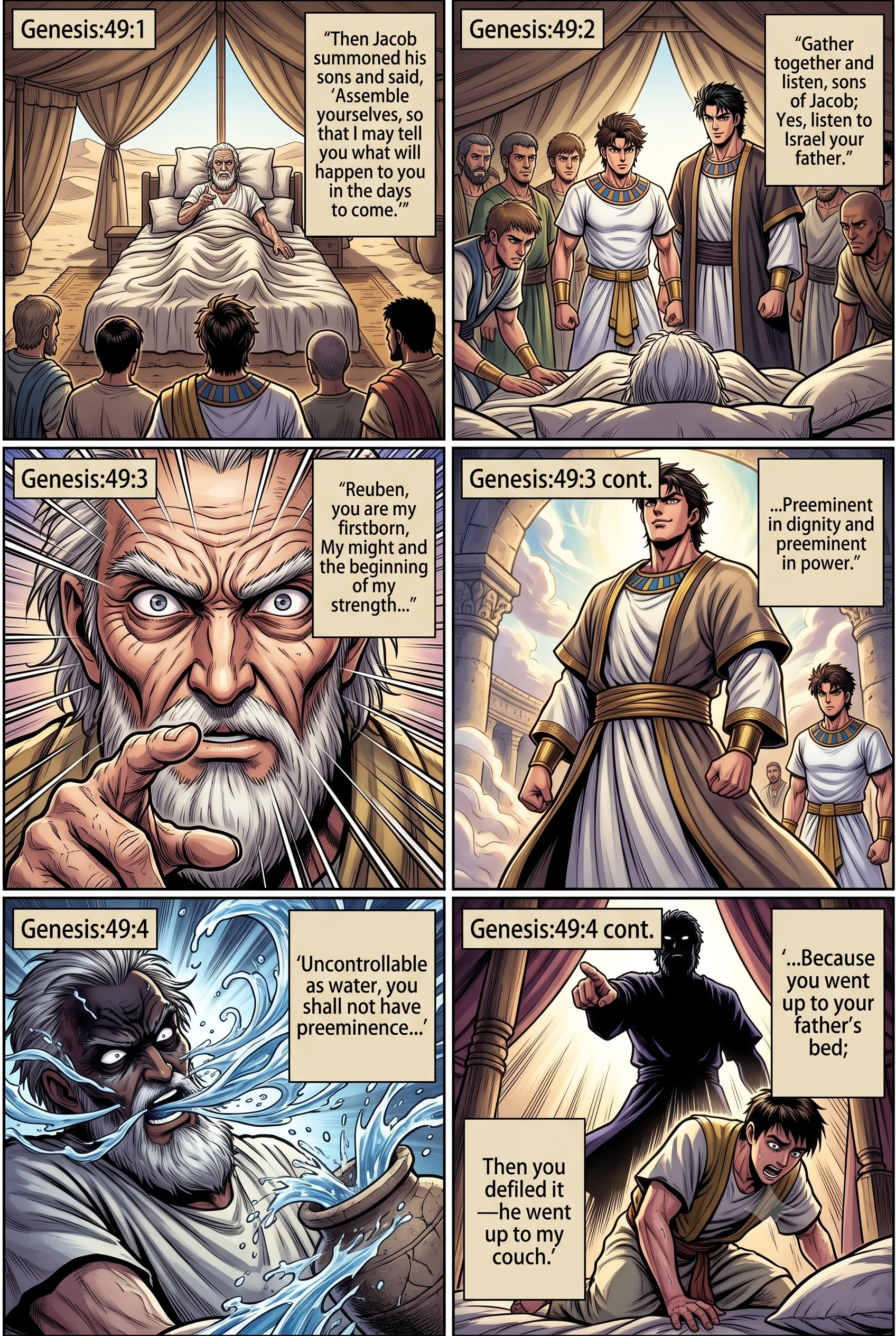 Genesis 49 illustration: Jacob Gathers His Sons and Blesses Reuben