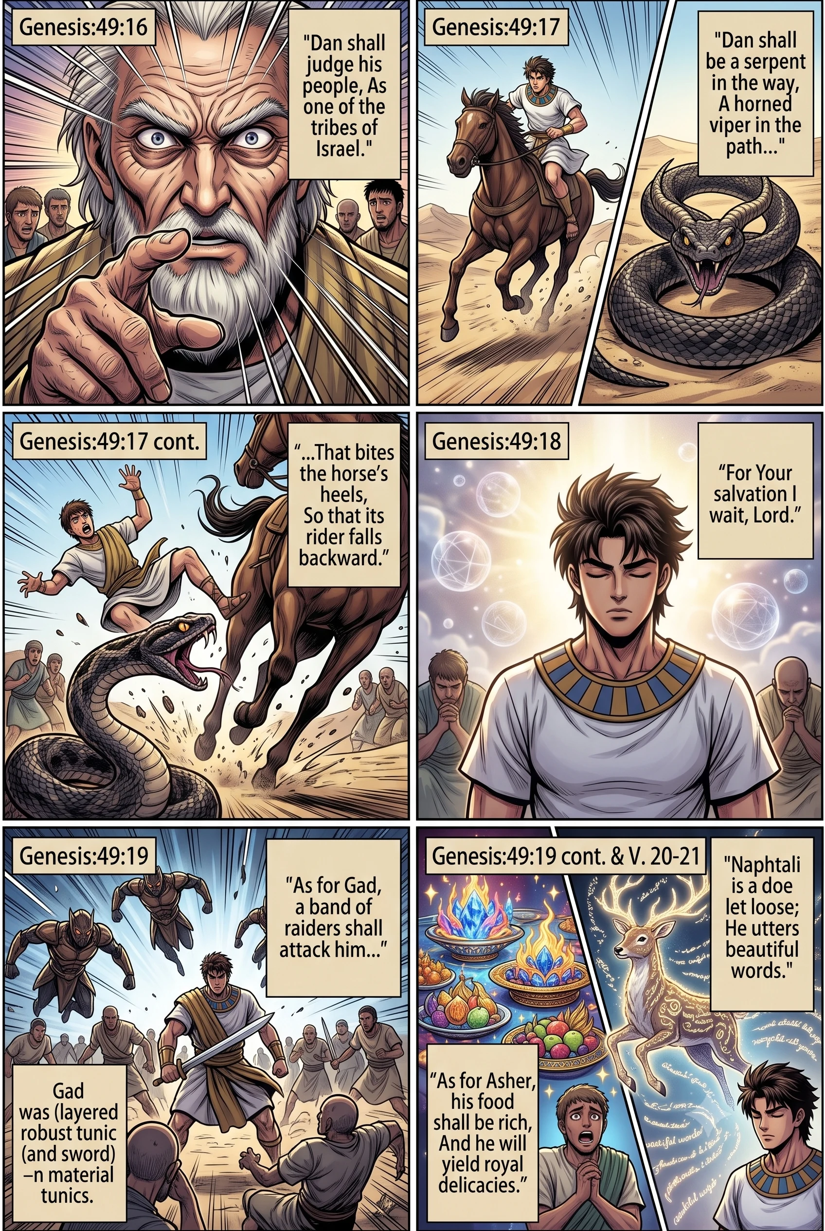 Genesis 49 illustration: Dan, Gad, Asher, and Naphtali
