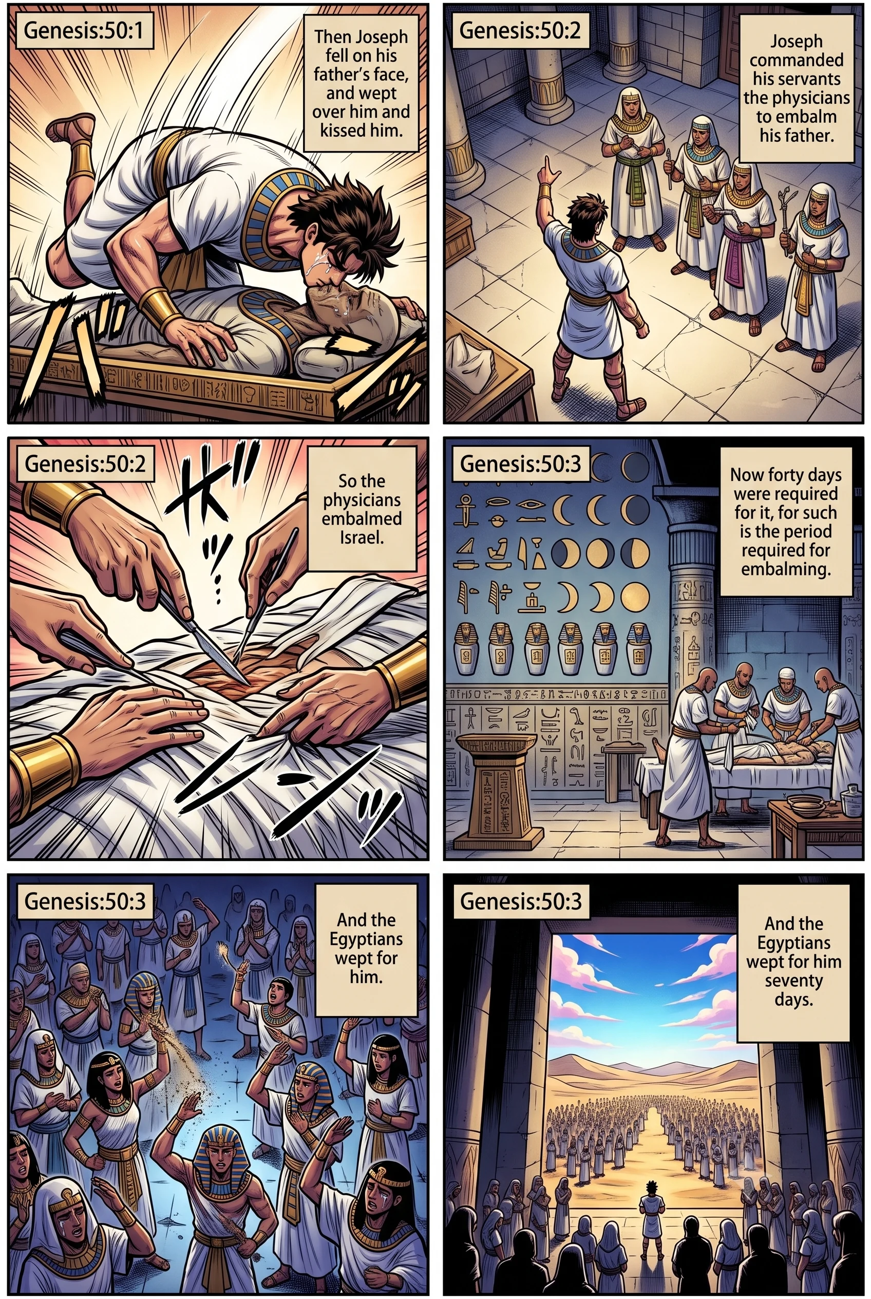 Genesis 50 illustration: Joseph Mourns His Father