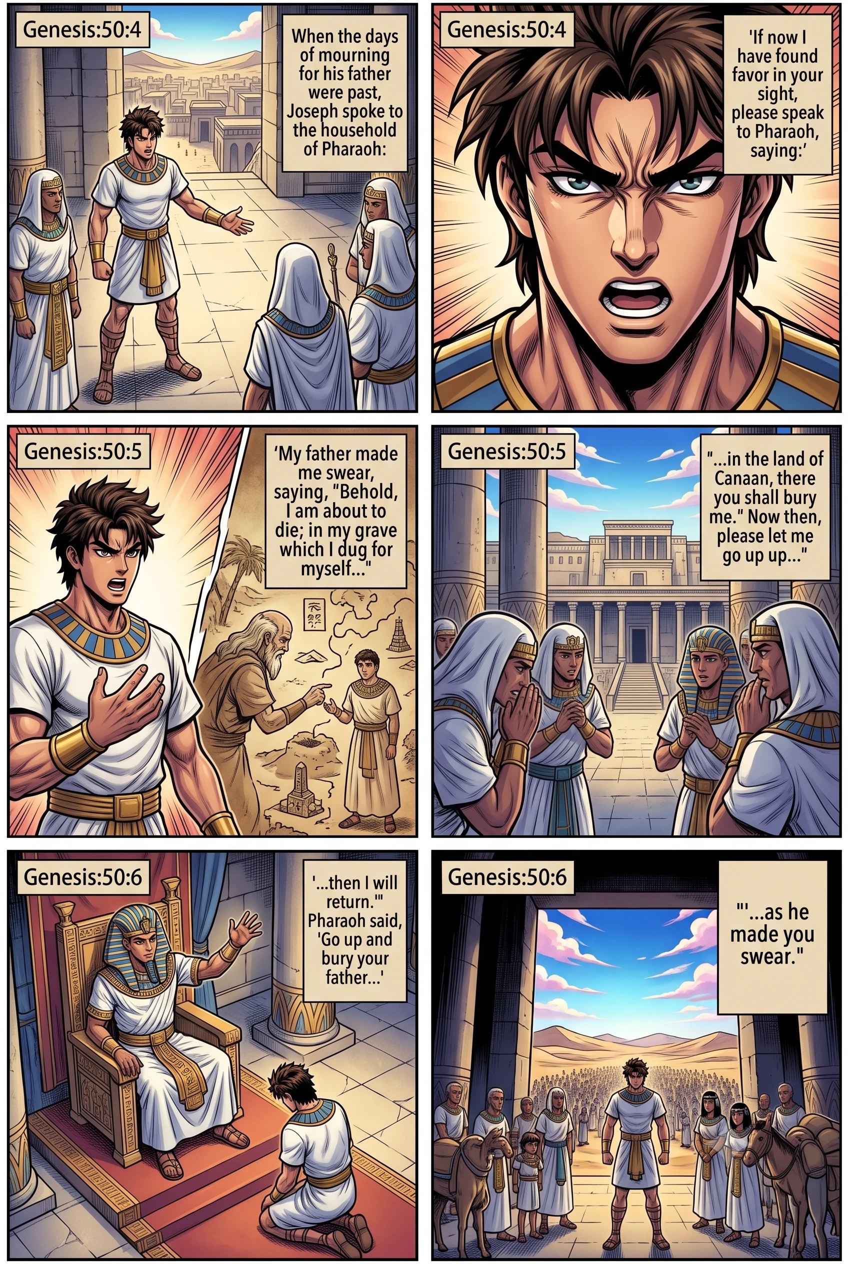 Genesis 50 illustration: Joseph's Request to Pharaoh