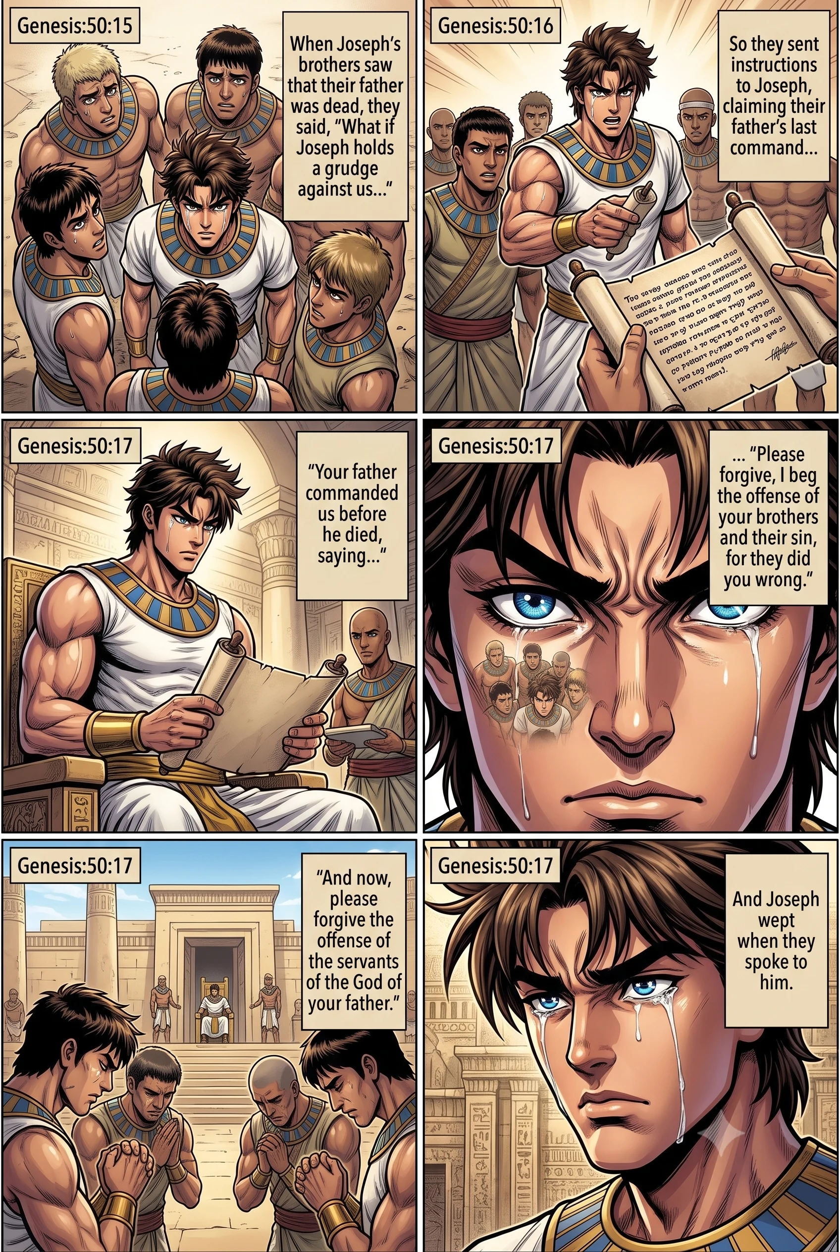 Genesis 50 illustration: The Brothers Beg Forgiveness
