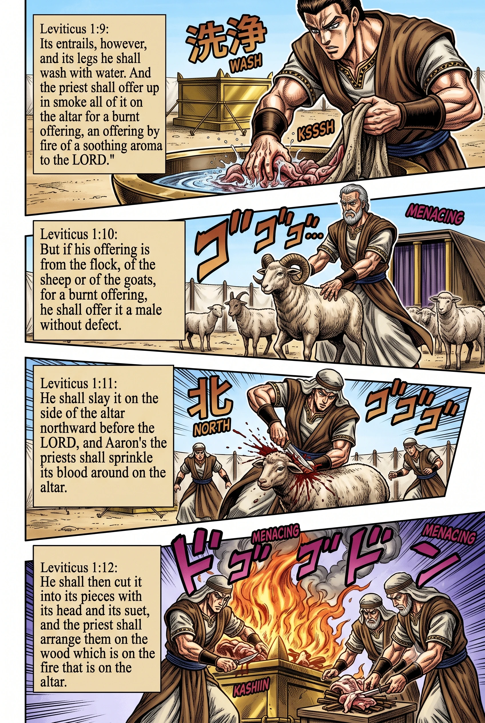 Leviticus 1 illustration: Washing the Offering; a Flock Offering