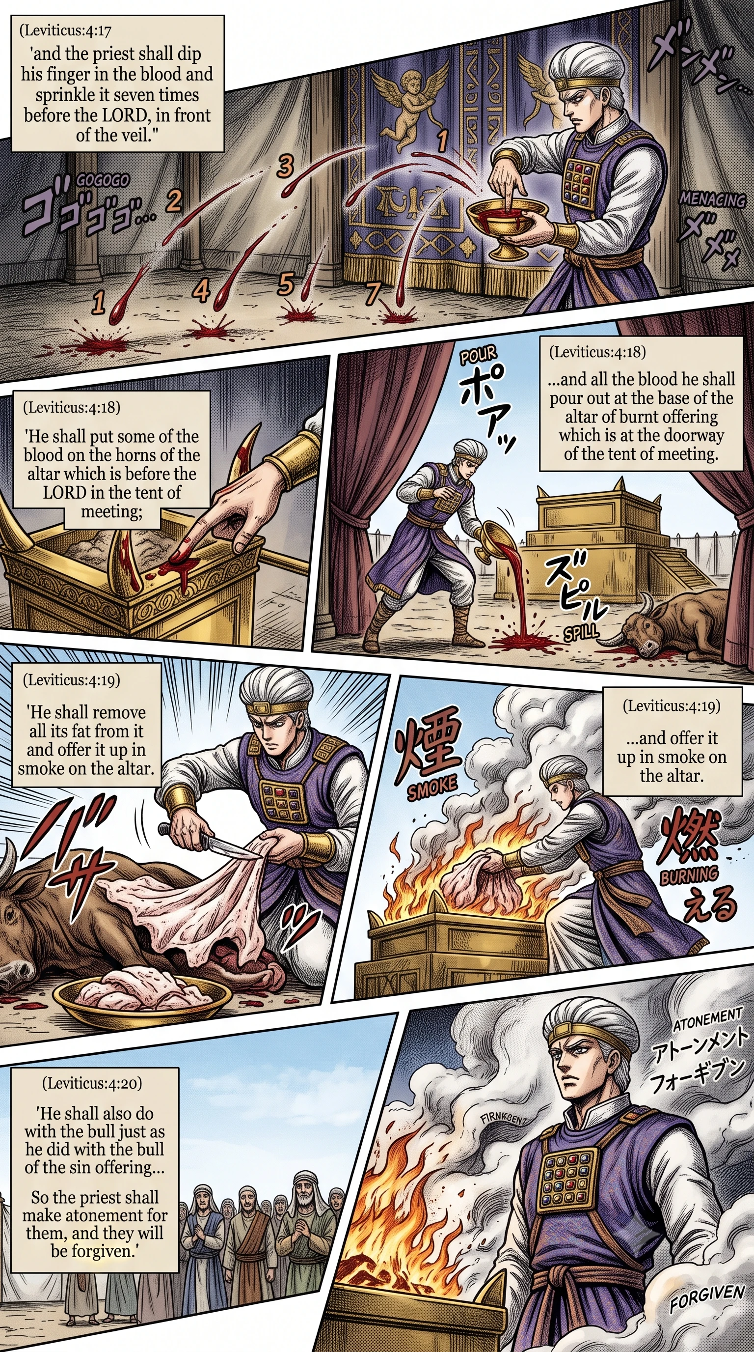 Leviticus 4 illustration: Blood Sprinkled Seven Times Before the Lord