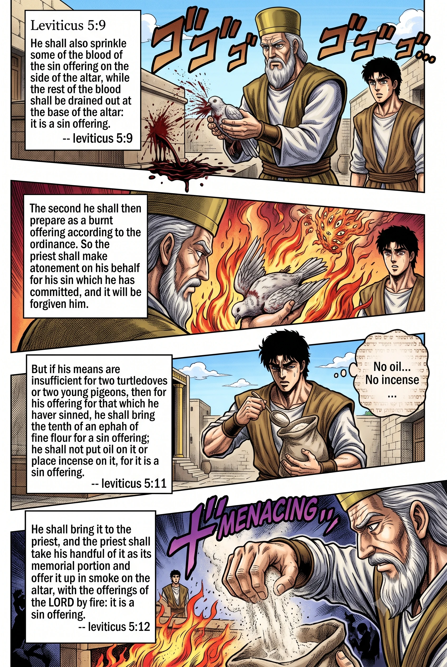 Leviticus 5 illustration: Blood Sprinkled; an Offering of Flour