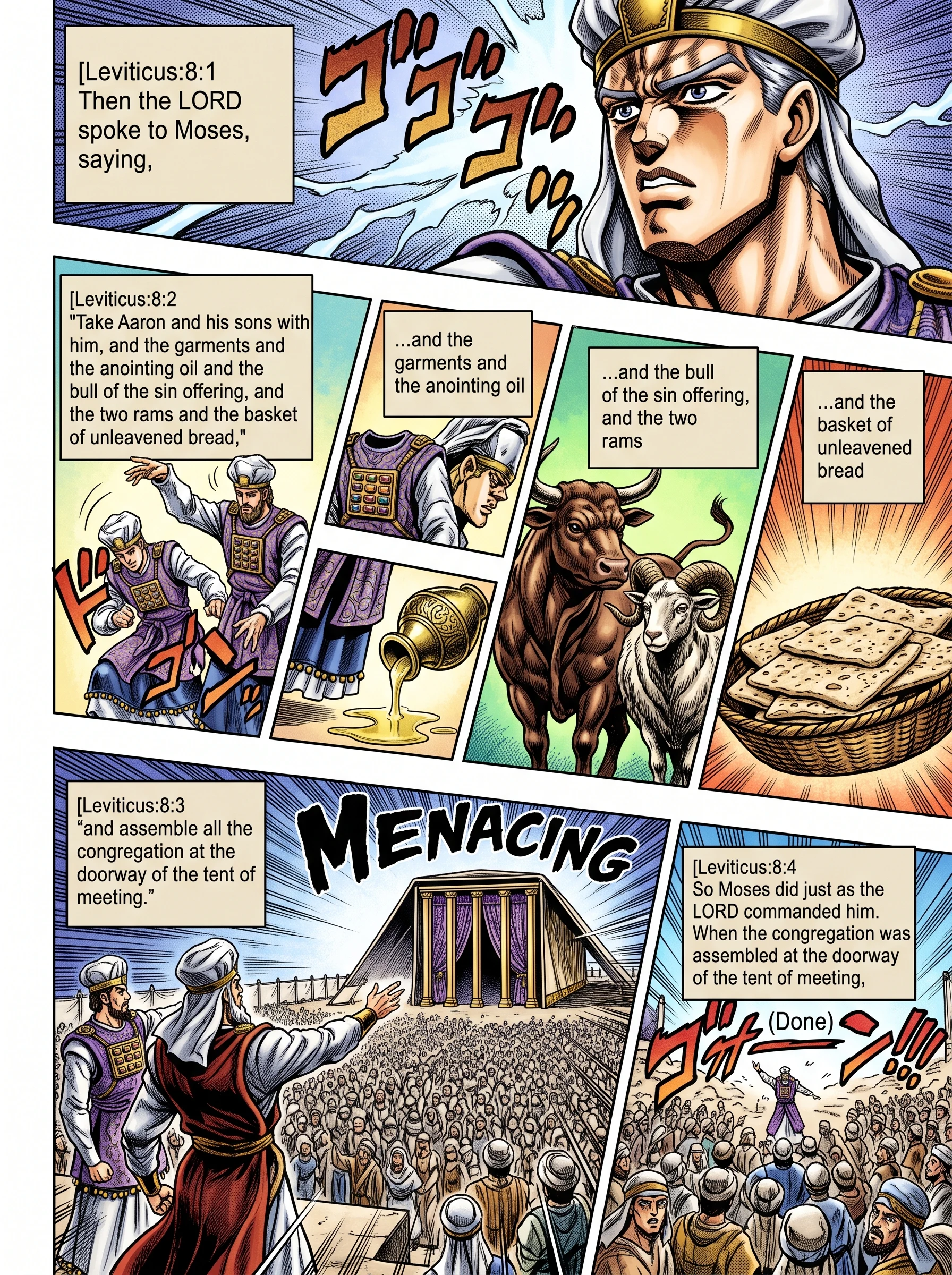 Leviticus 8 illustration: Moses Gathers Aaron and the Congregation