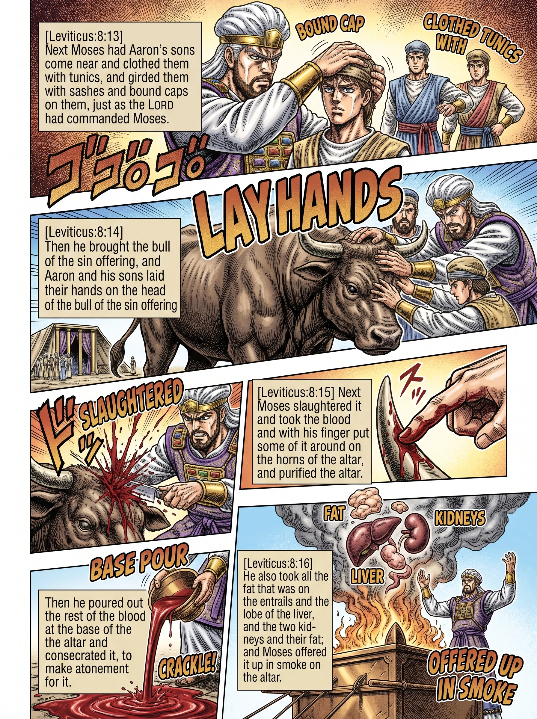 Leviticus 8 illustration: The Sin Offering for Aaron's Ordination