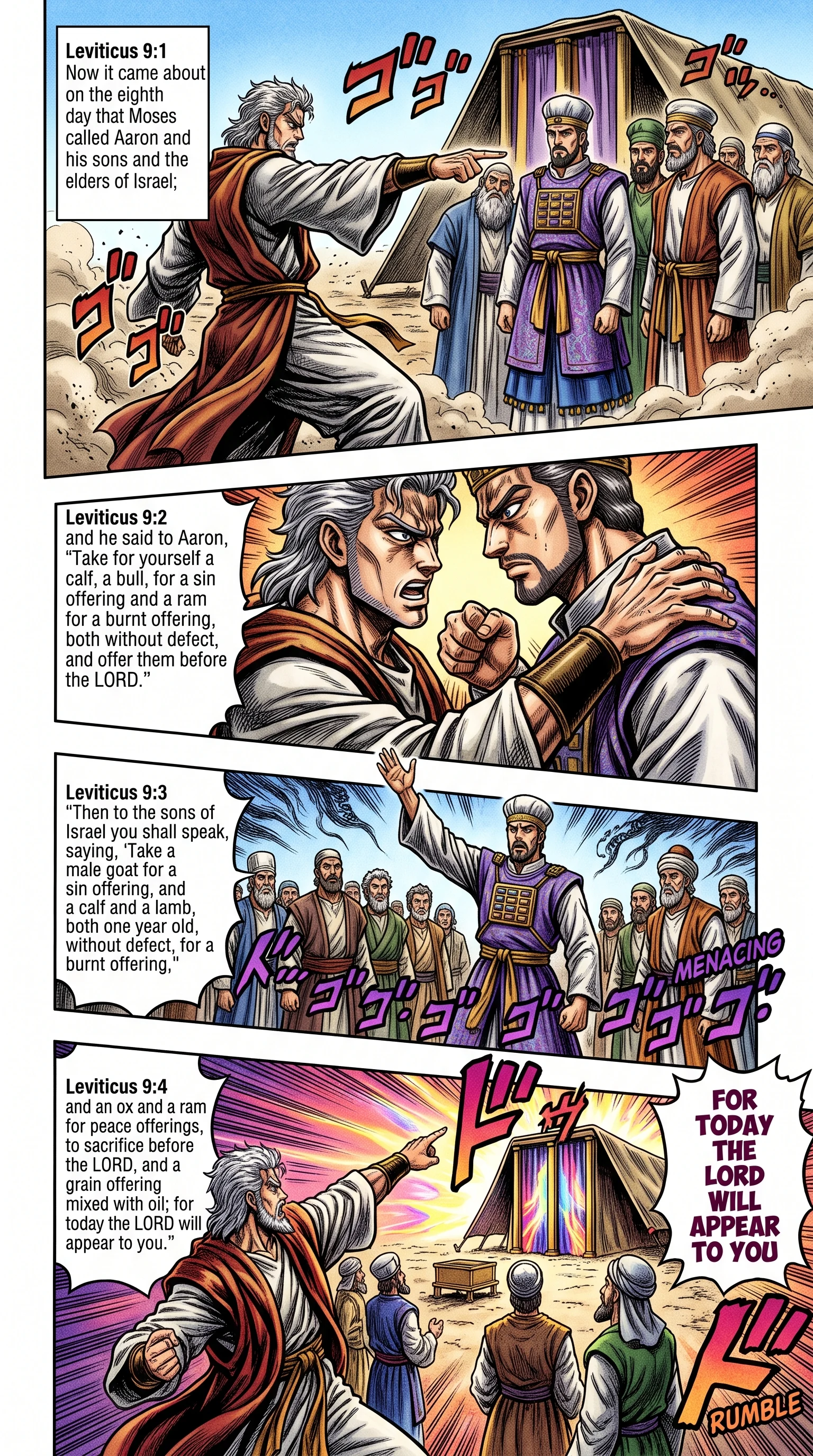 Leviticus 9 illustration: Moses Commands the Offerings for the Eighth Day