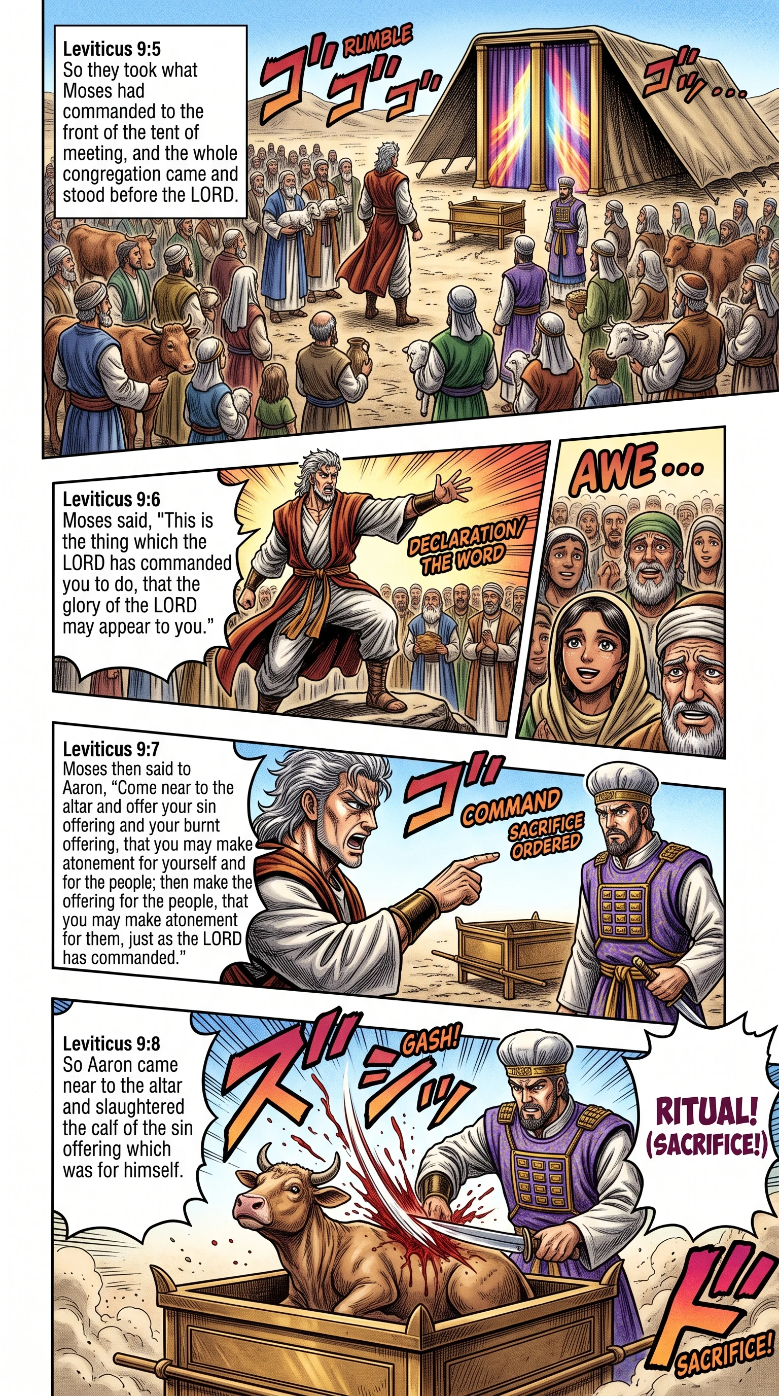 Leviticus 9 illustration: Aaron Slays the Sin Offering for Himself