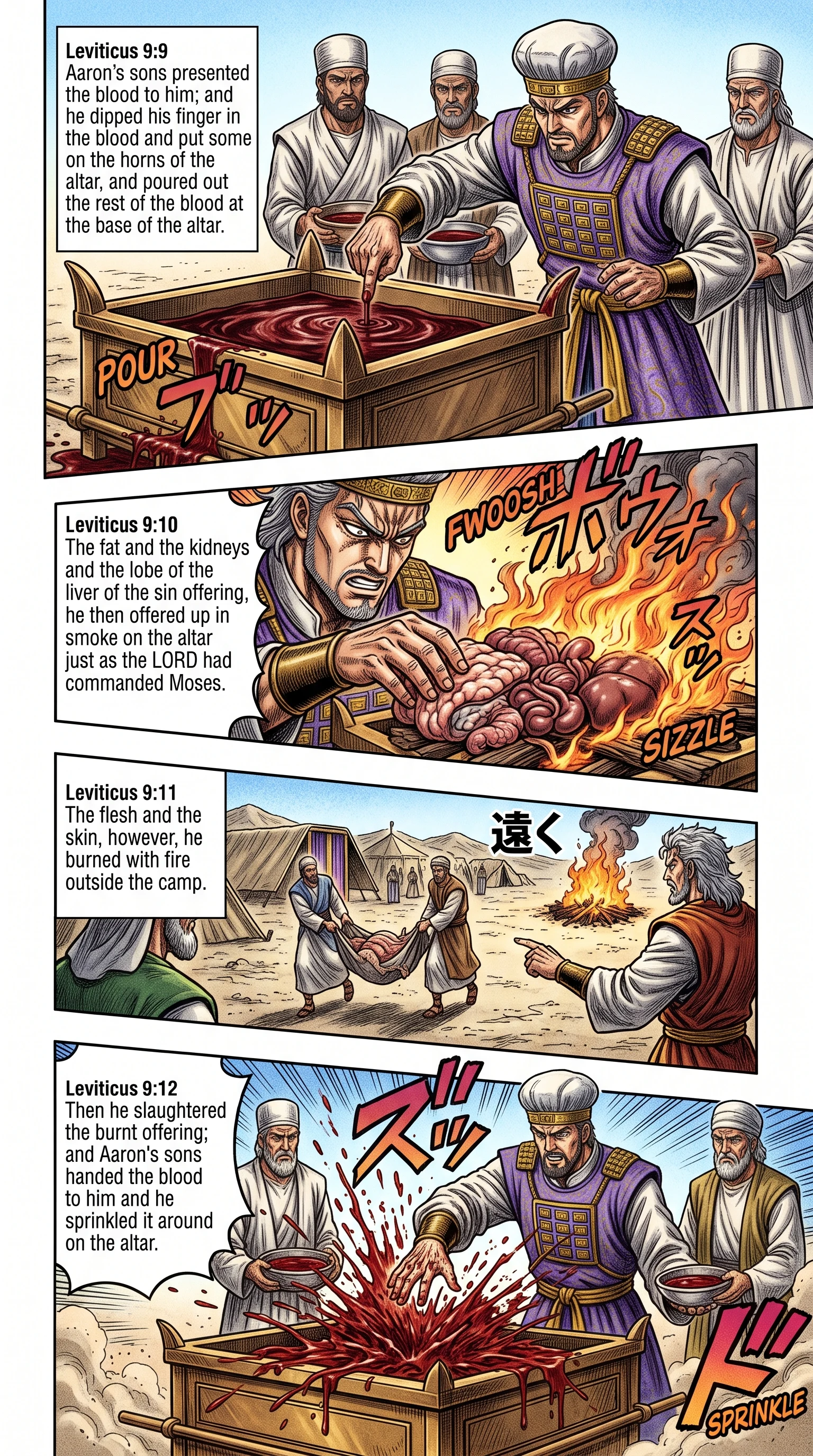 Leviticus 9 illustration: Blood and Fat Offered; the Burnt Offering Slain