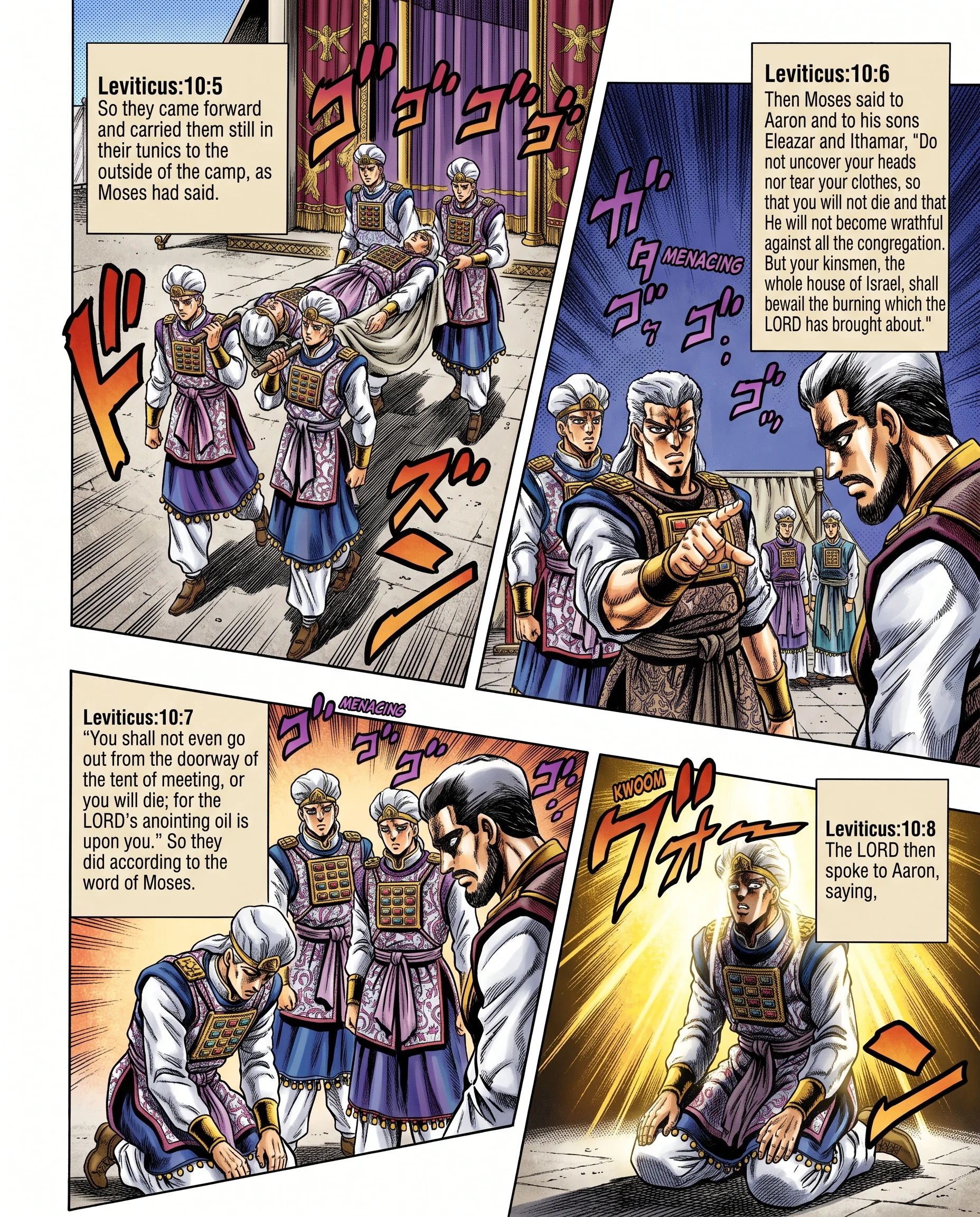 Leviticus 10 illustration: Moses Warns Aaron's Sons Against Mourning Rites