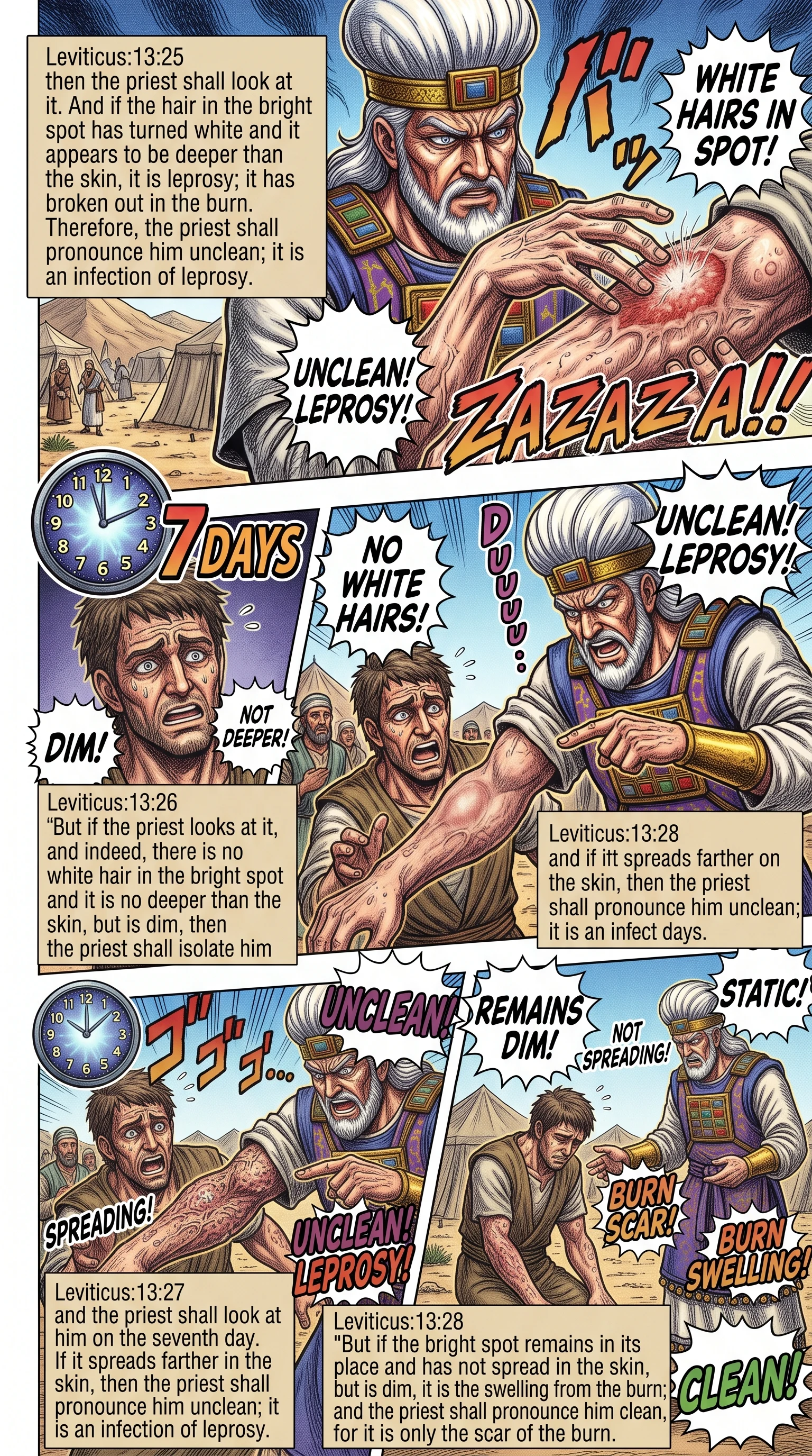 Leviticus 13 illustration: The Burn Scar Tested for Leprosy
