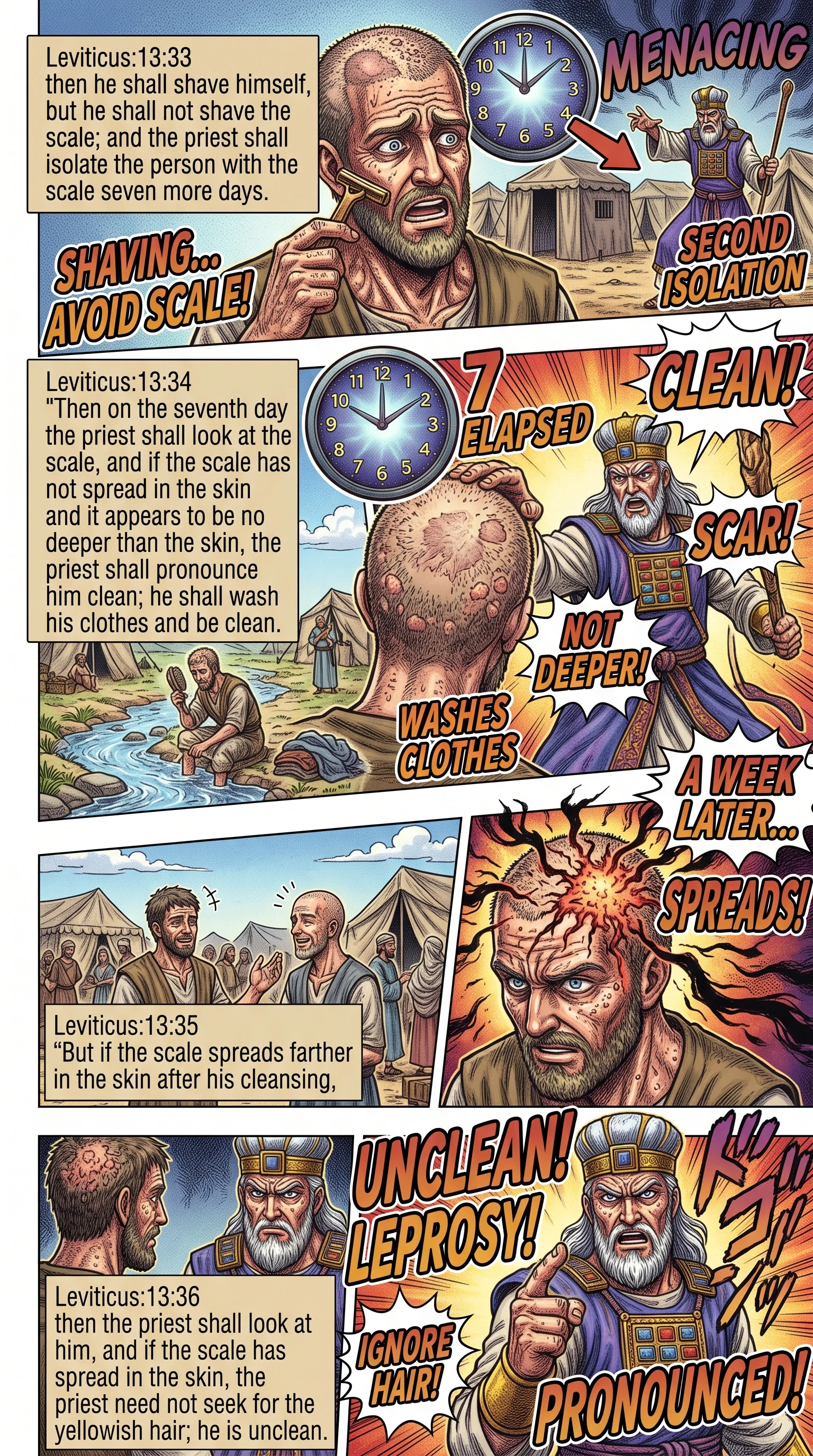 Leviticus 13 illustration: Shaving Around the Scale; a Second Isolation