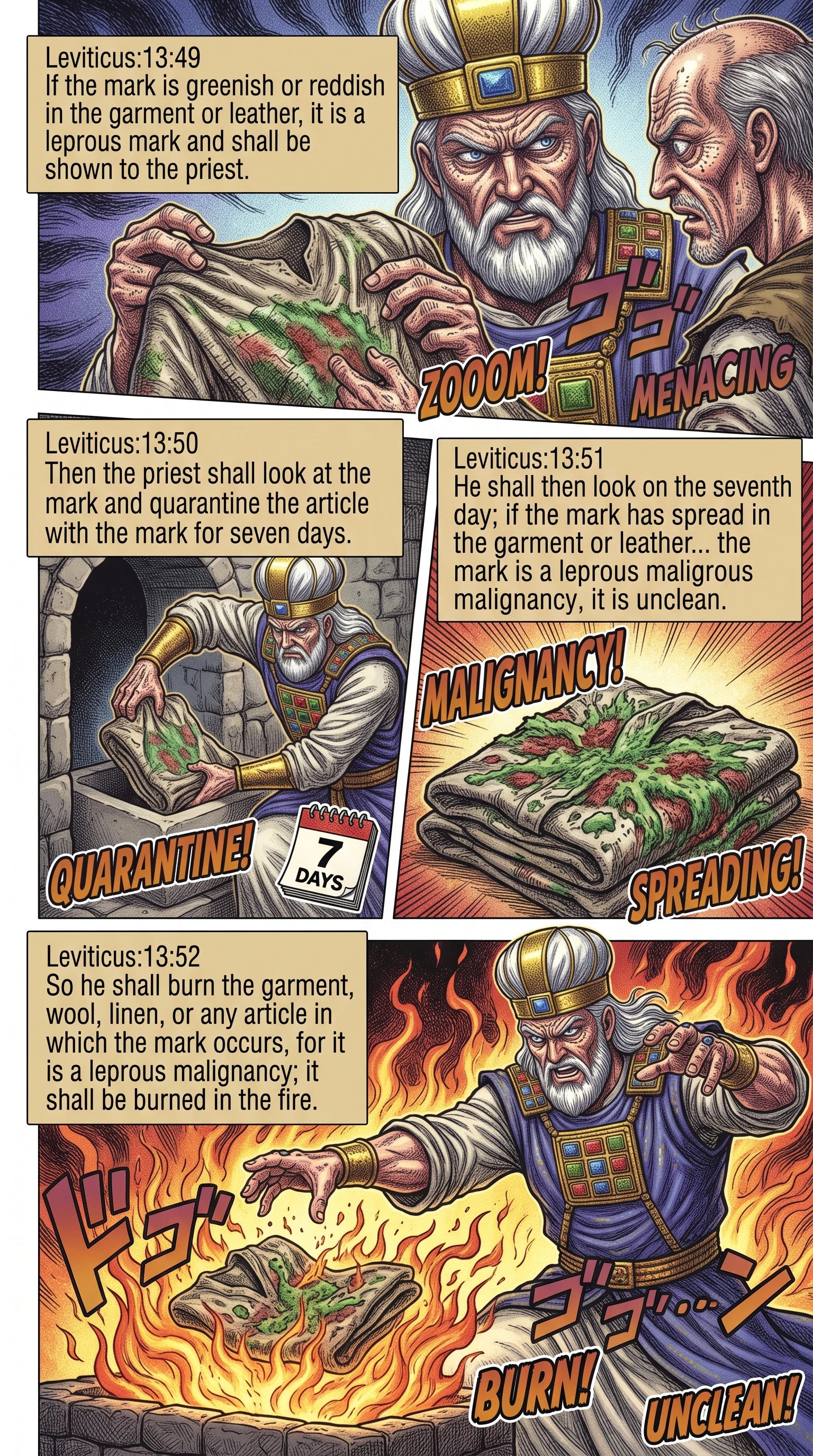 Leviticus 13 illustration: A Leprous Mark on Cloth or Leather
