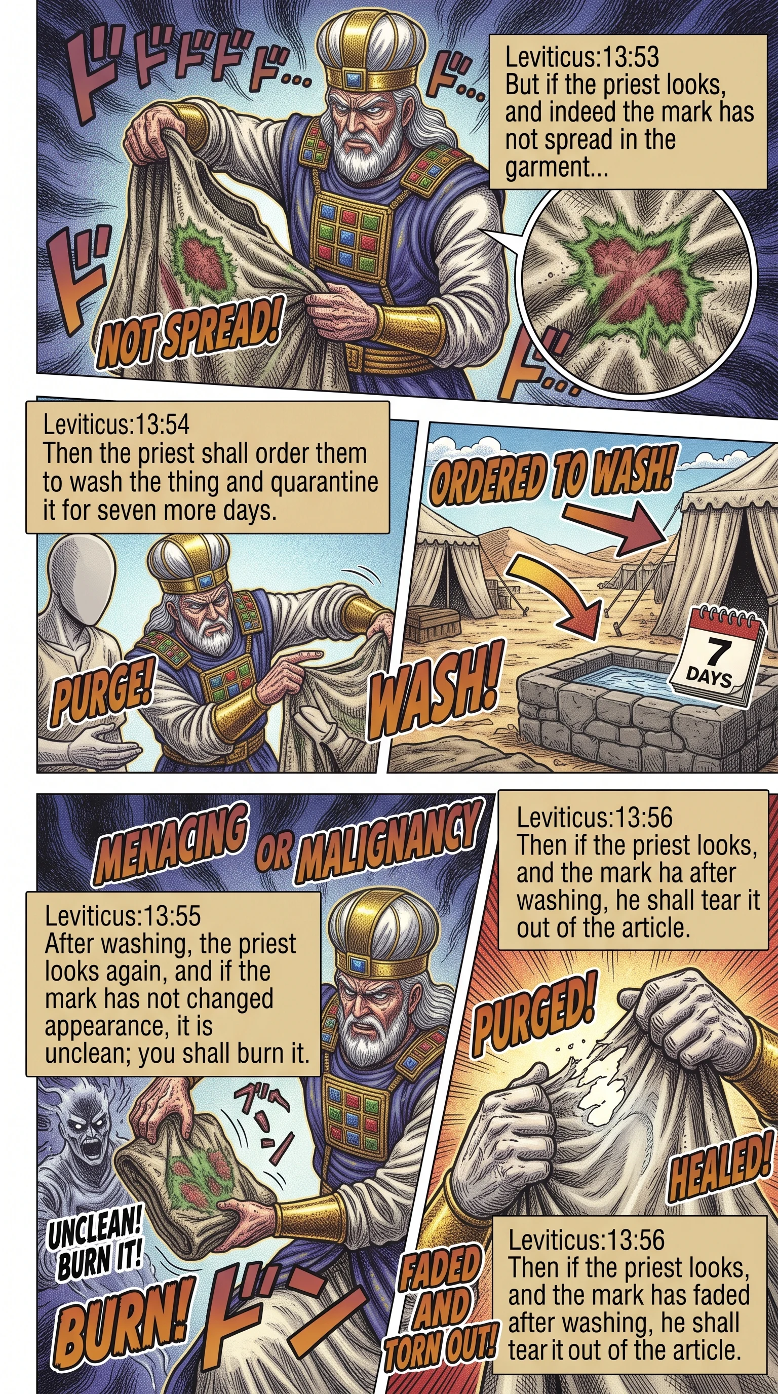 Leviticus 13 illustration: Washing and Retesting the Marked Garment