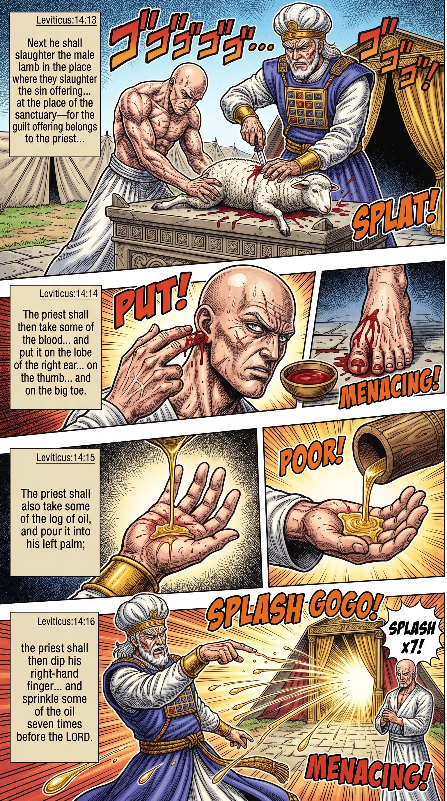 Leviticus 14 illustration: Blood and Oil on Ear, Thumb, and Toe
