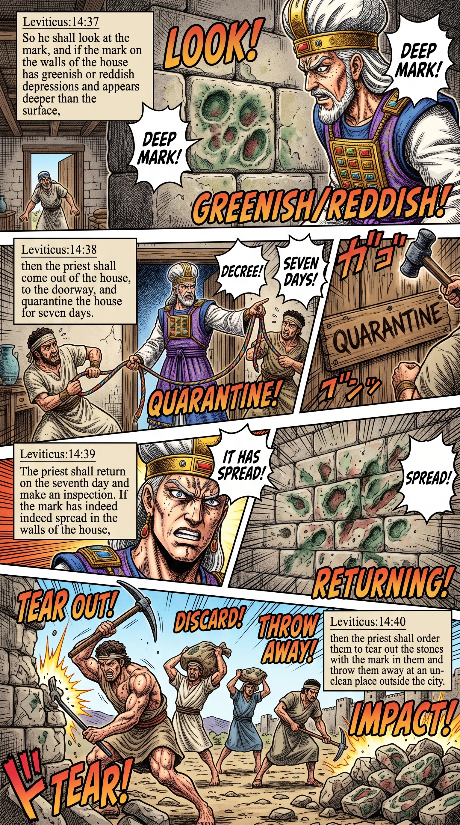 Leviticus 14 illustration: The Priest Inspects and Quarantines the House