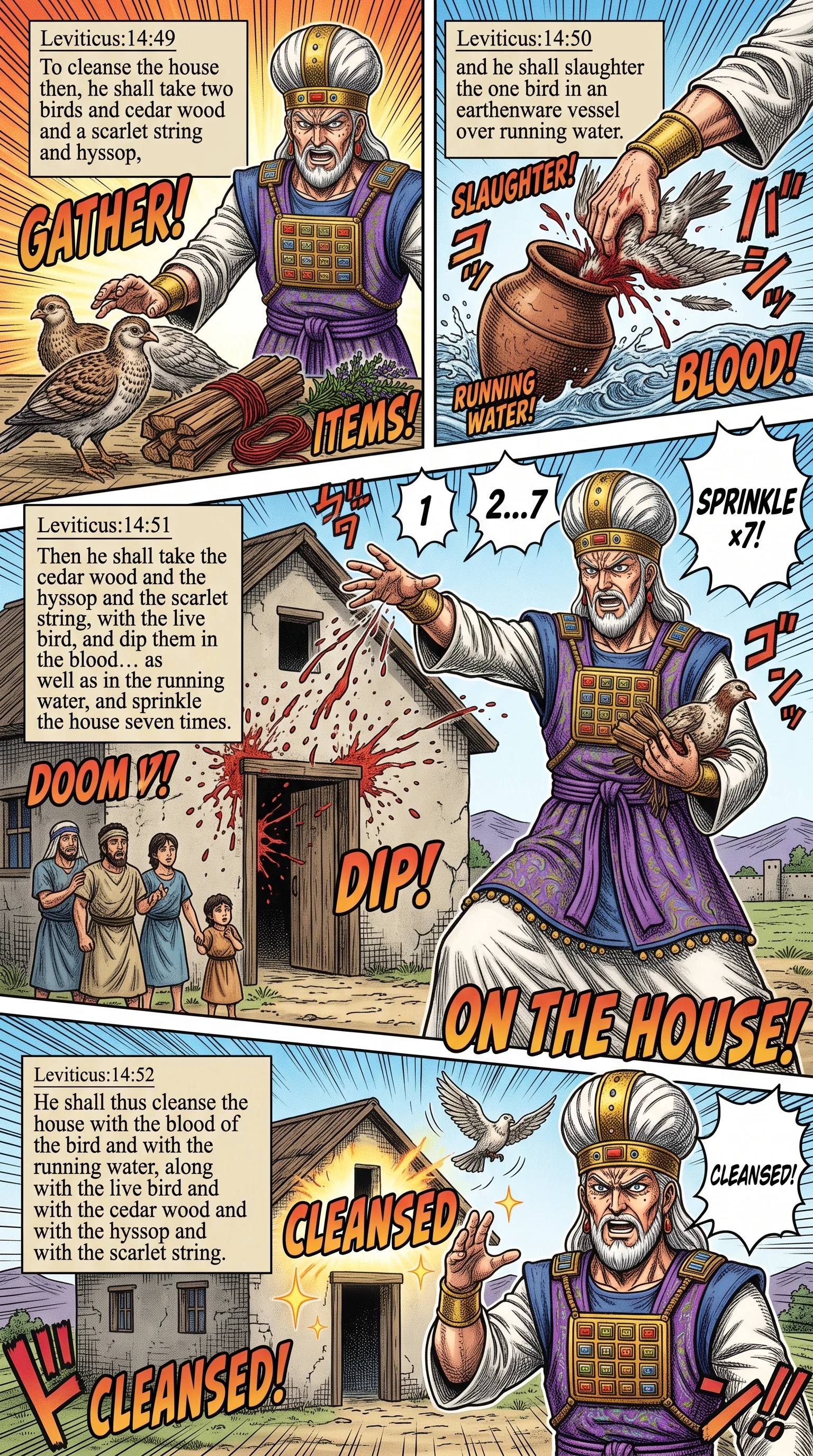 Leviticus 14 illustration: Cleansing the House with Blood and Water