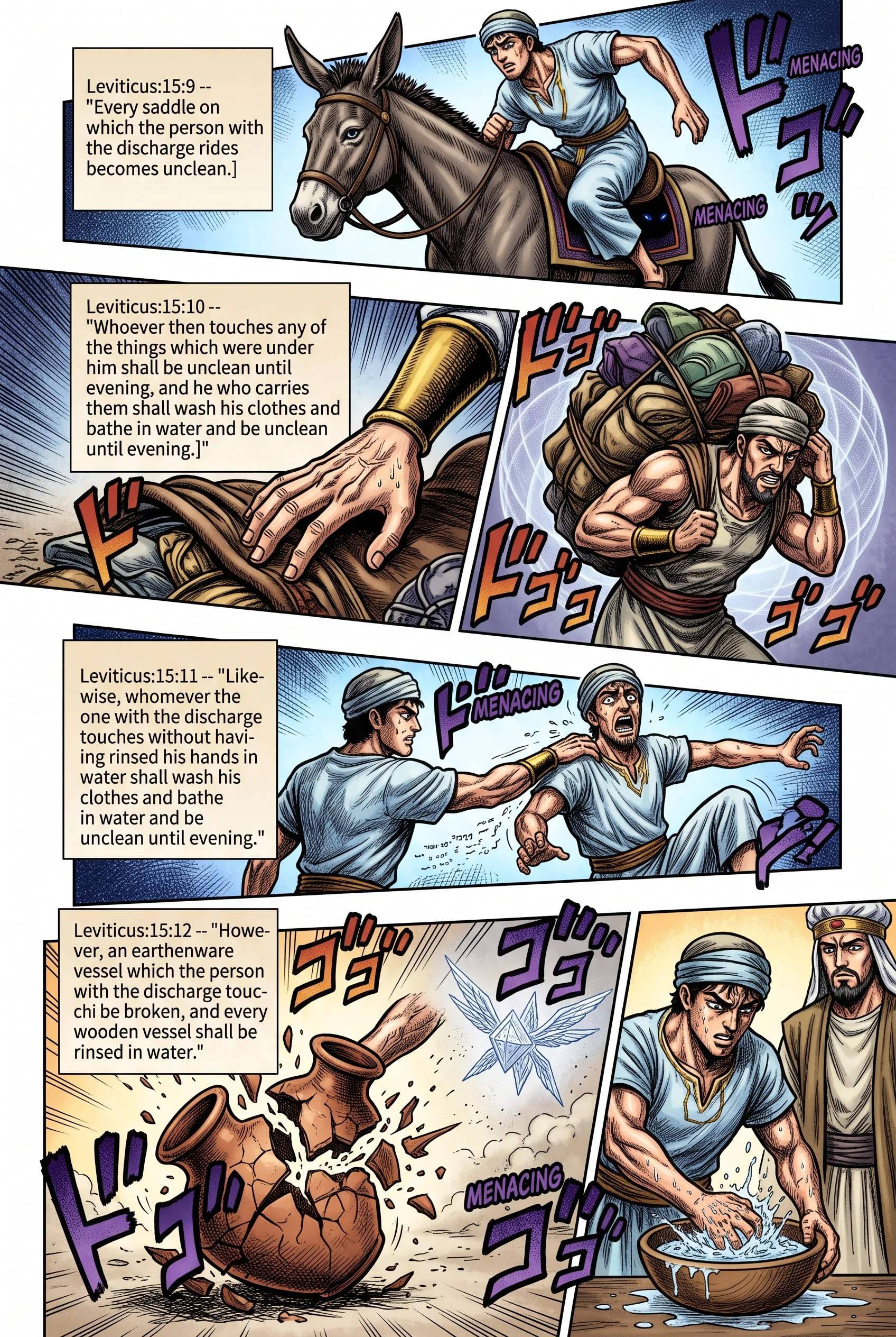 Leviticus 15 illustration: Saddles, Unwashed Hands, and Broken Vessels