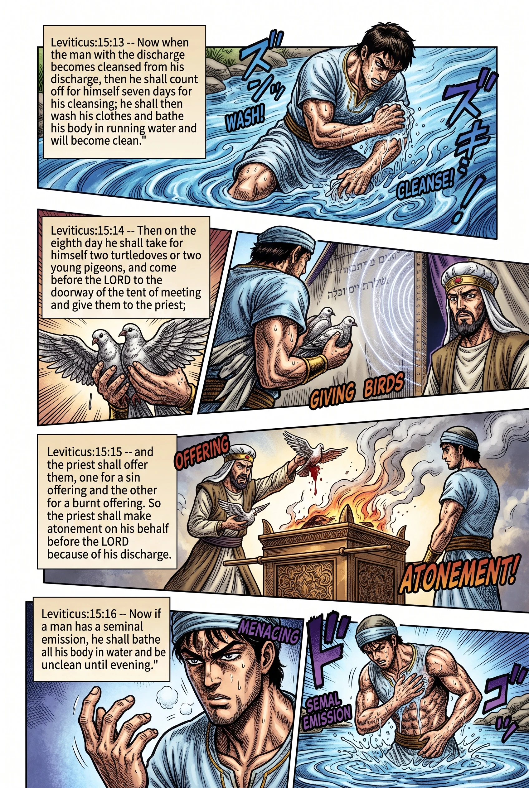 Leviticus 15 illustration: Cleansing Rites and a Seminal Emission