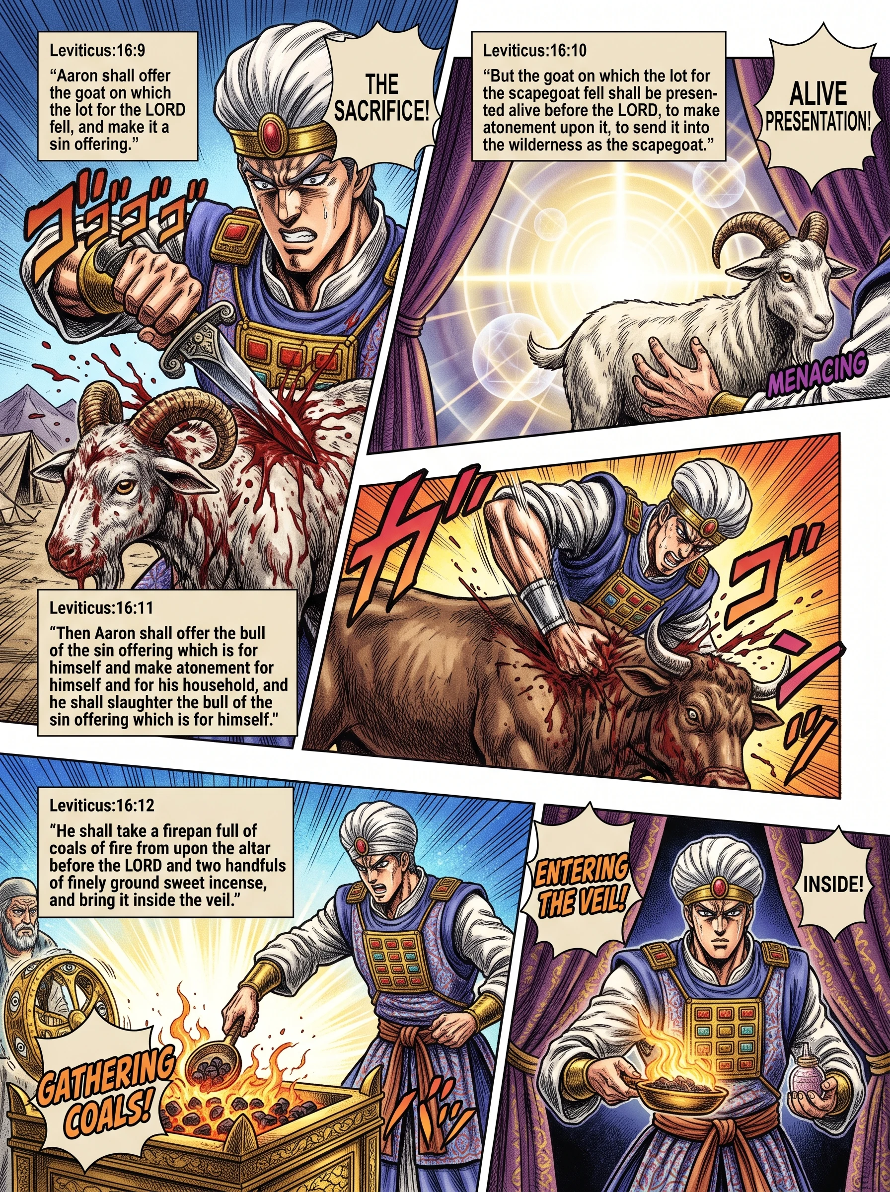 Leviticus 16 illustration: The Lord's Goat Slain; Coals and Incense Prepared