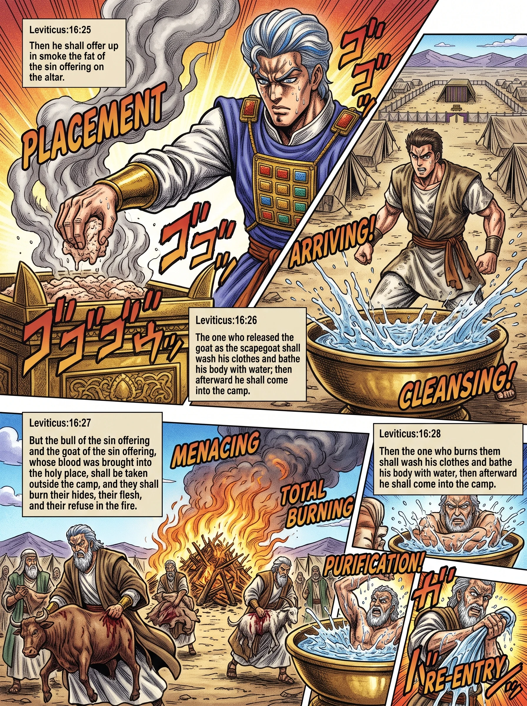 Leviticus 16 illustration: Burning the Offerings Outside the Camp
