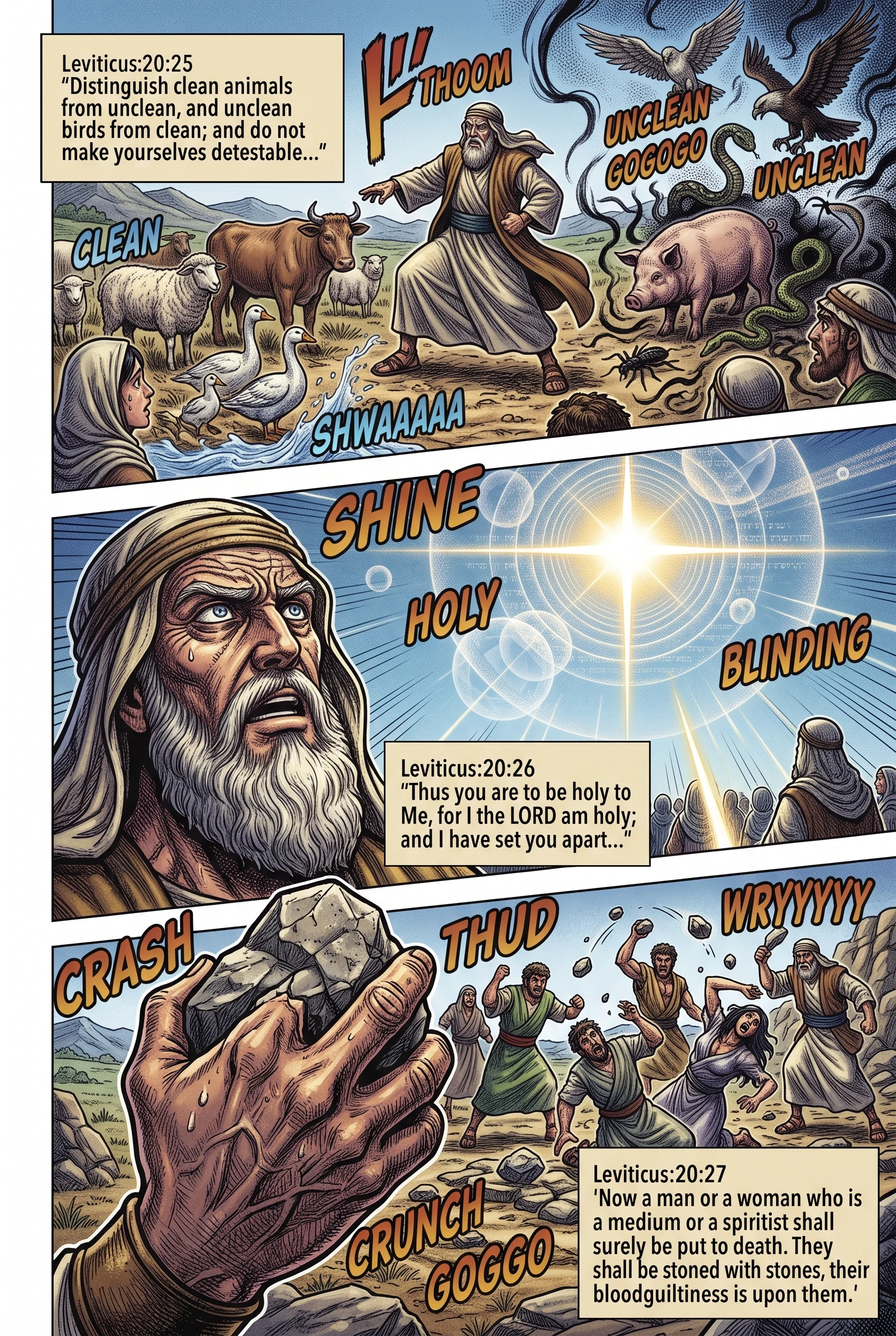 Leviticus 20 illustration: Clean and Unclean Animals; Mediums Put to Death