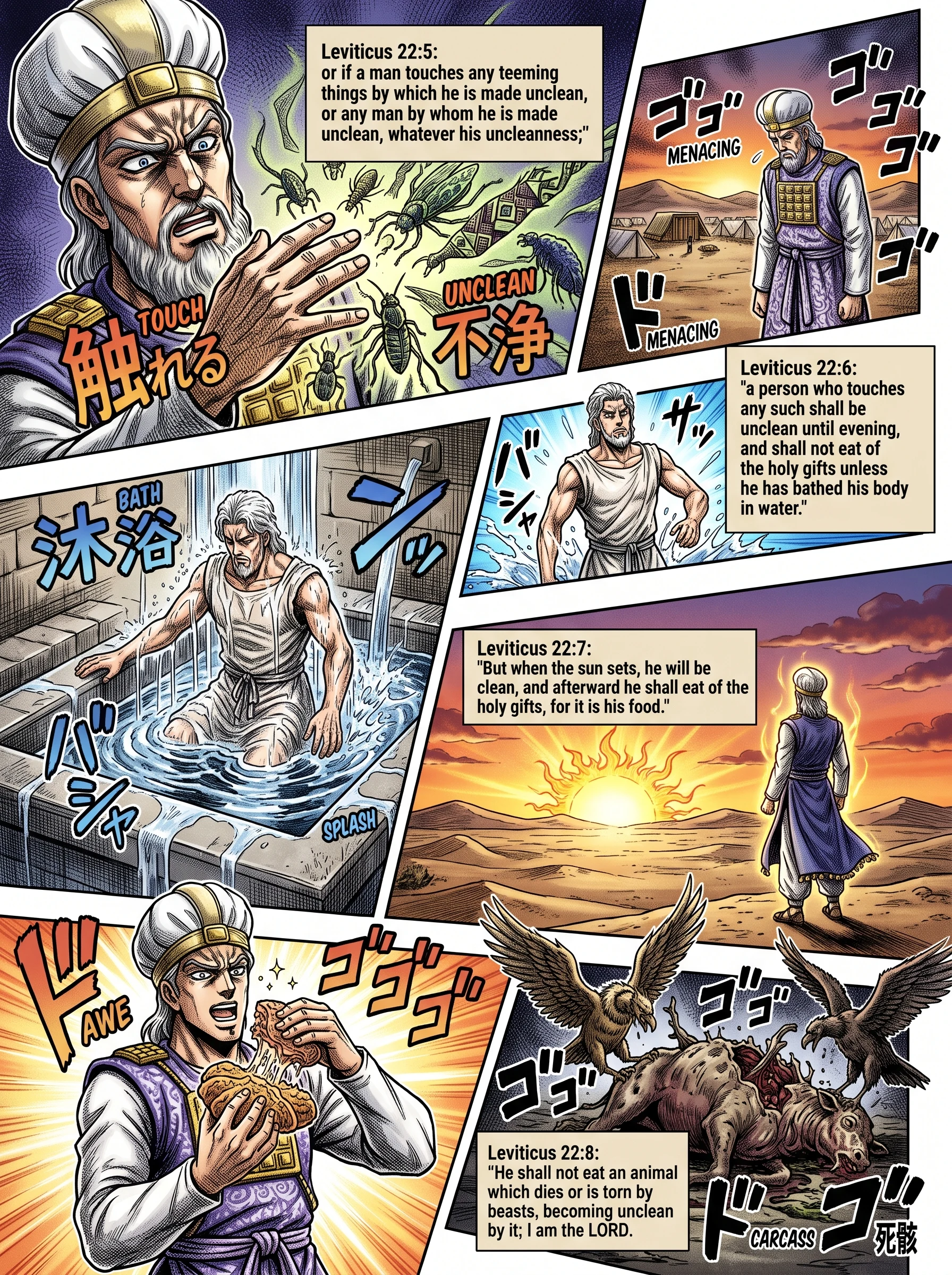 Leviticus 22 illustration: Uncleanness Until Evening; a Bath Restores Purity