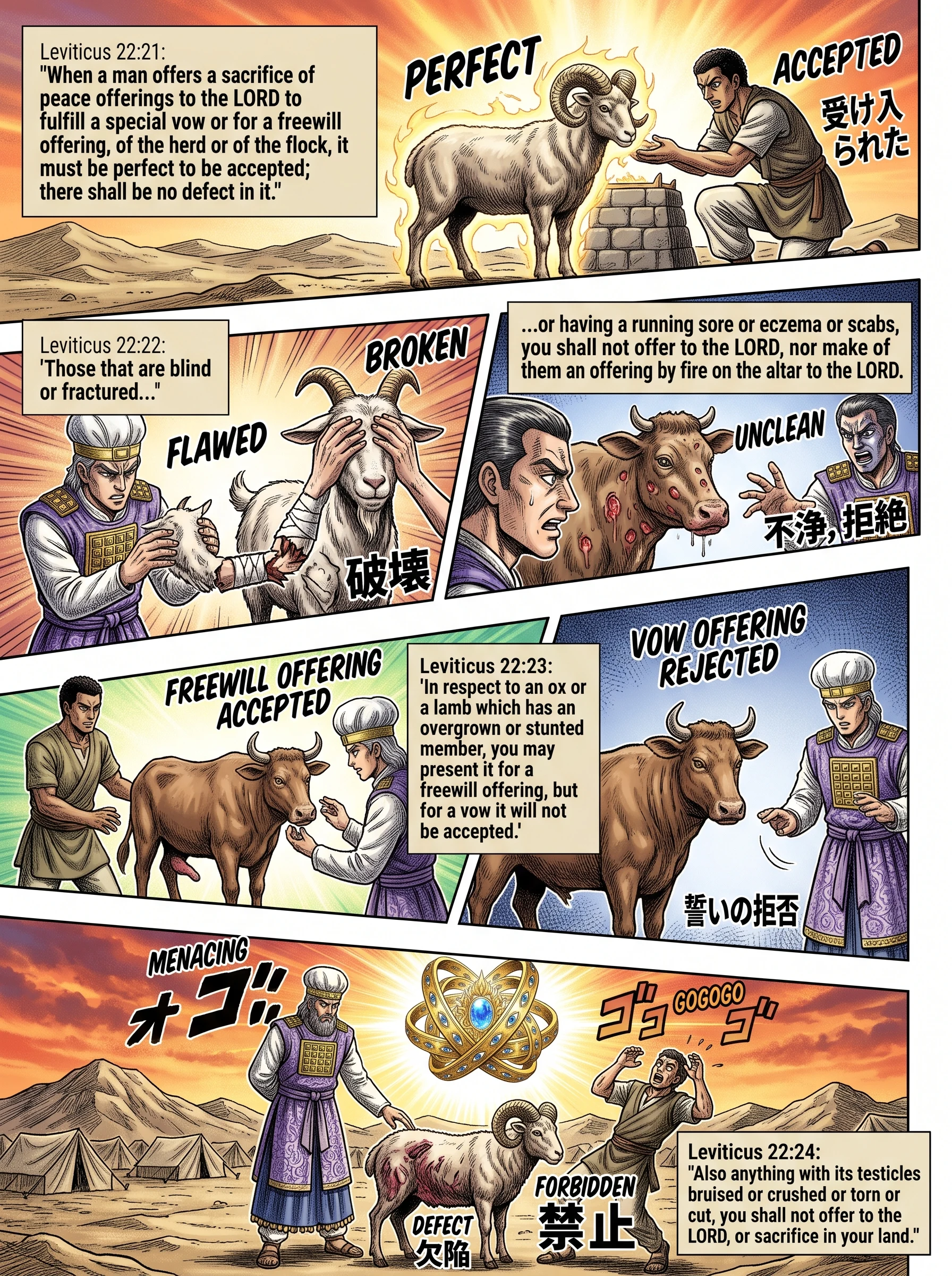 Leviticus 22 illustration: Blemished Animals Rejected for Vow Offerings