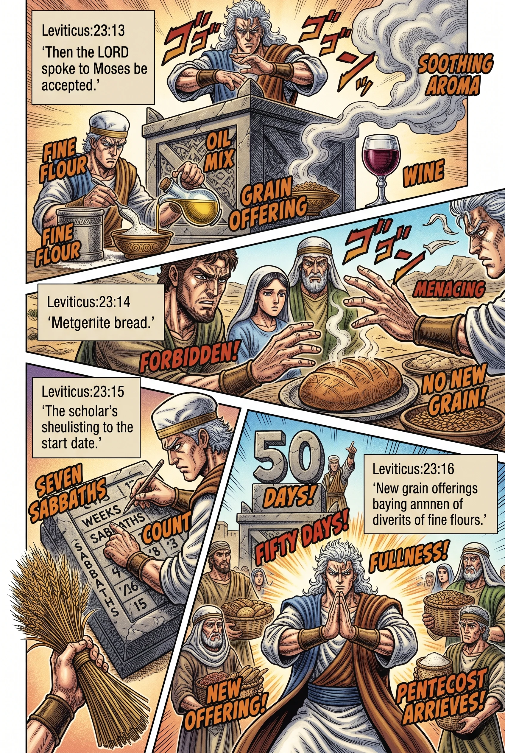 Leviticus 23 illustration: Grain and Drink Offerings; Counting to Fifty Days