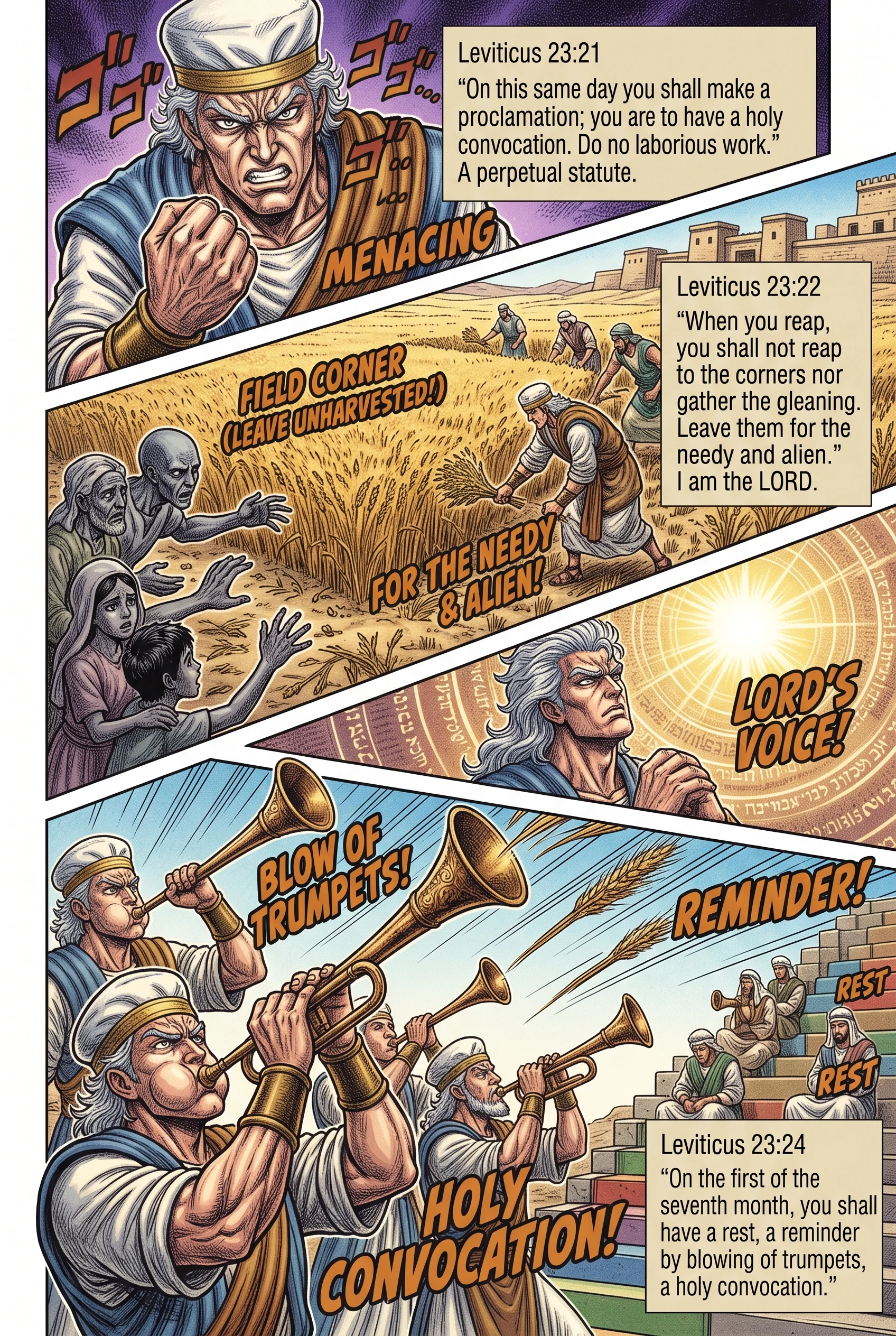 Leviticus 23 illustration: Gleanings for the Poor; the Feast of Trumpets