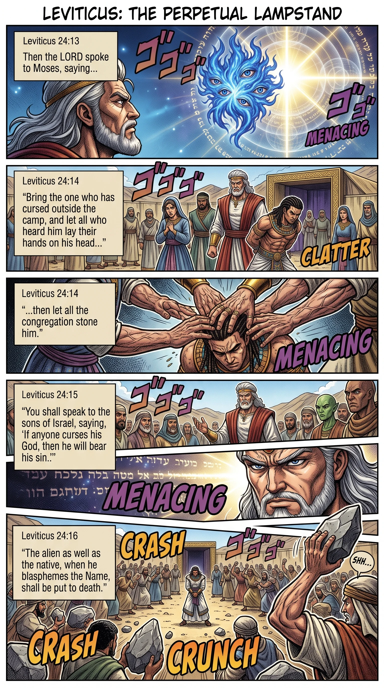 Leviticus 24 illustration: The Blasphemer Stoned; a Law Against Cursing