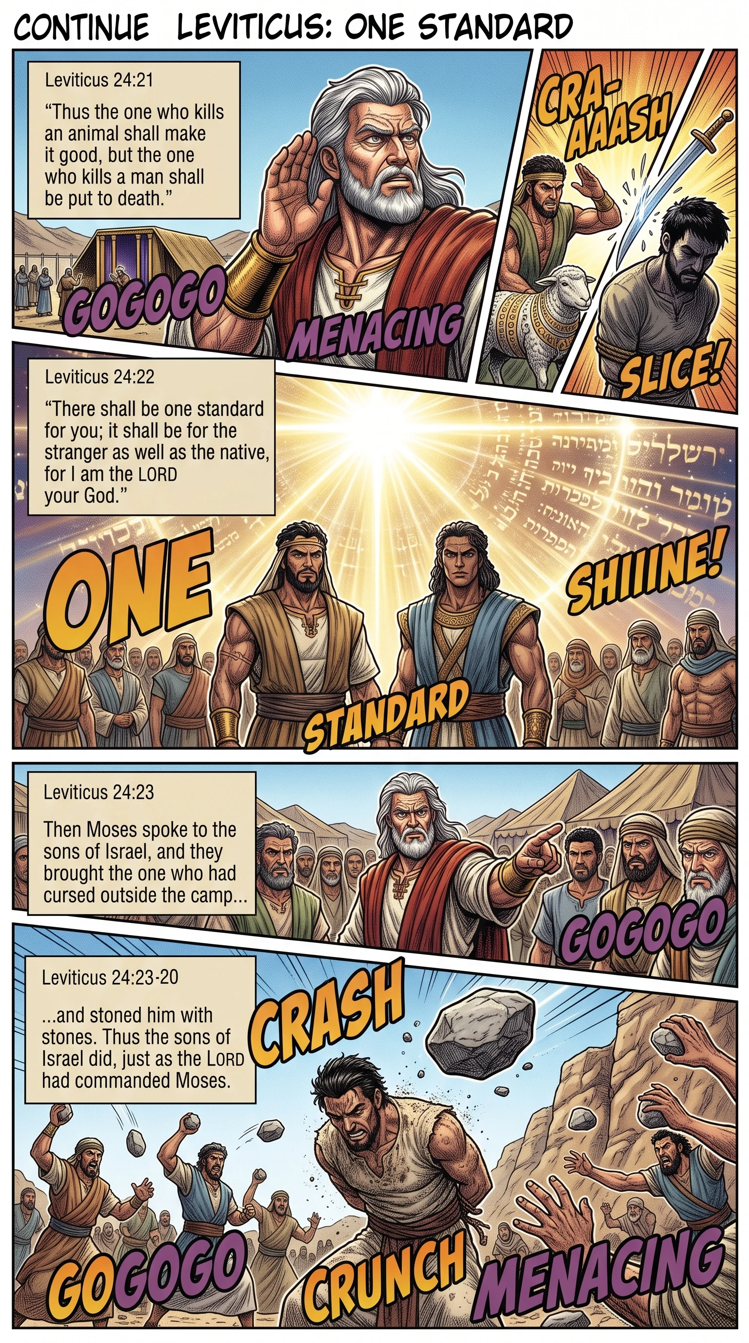 Leviticus 24 illustration: One Standard for All; the Sentence Carried Out