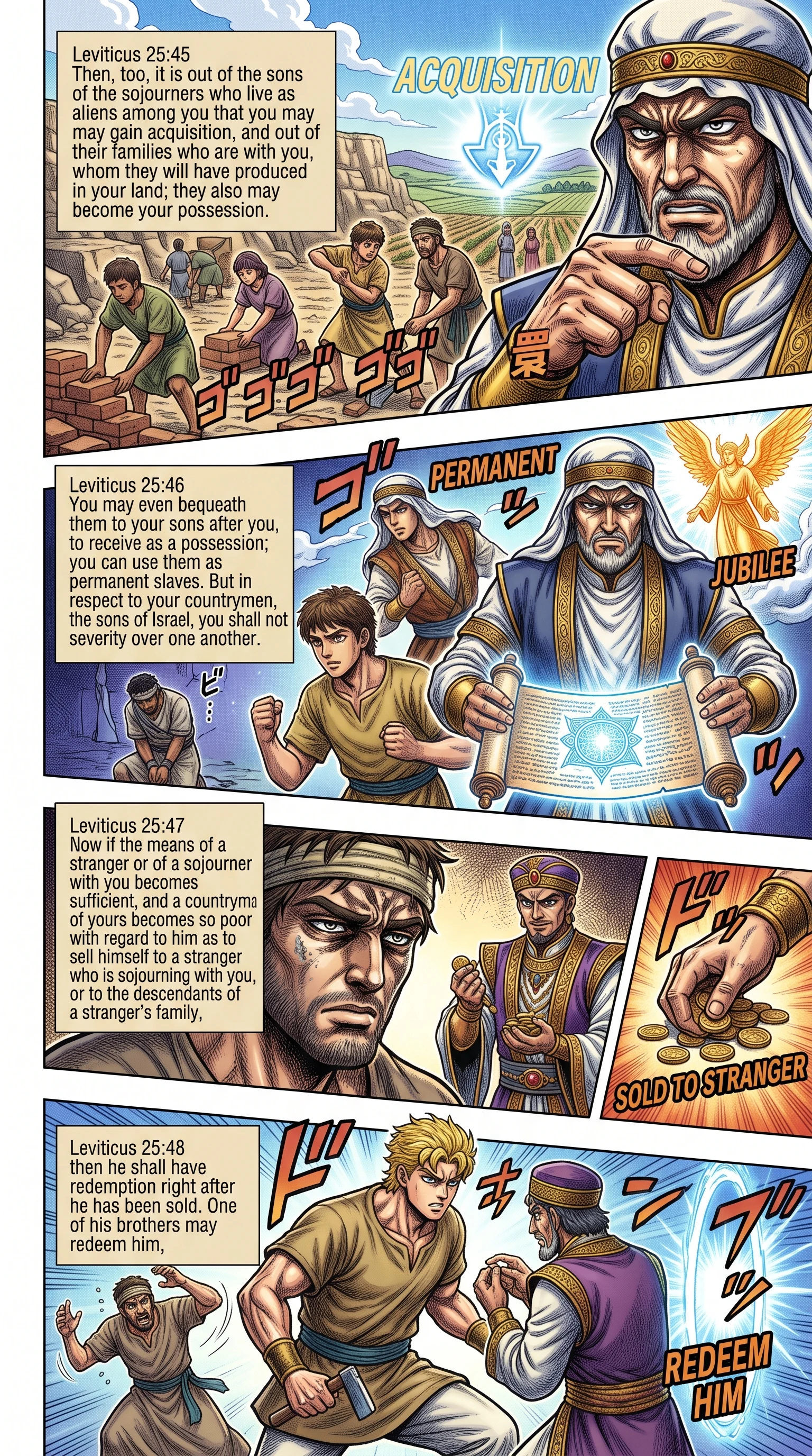 Leviticus 25 illustration: Buying Foreign Slaves; a Poor Kinsman Sold to a Stranger