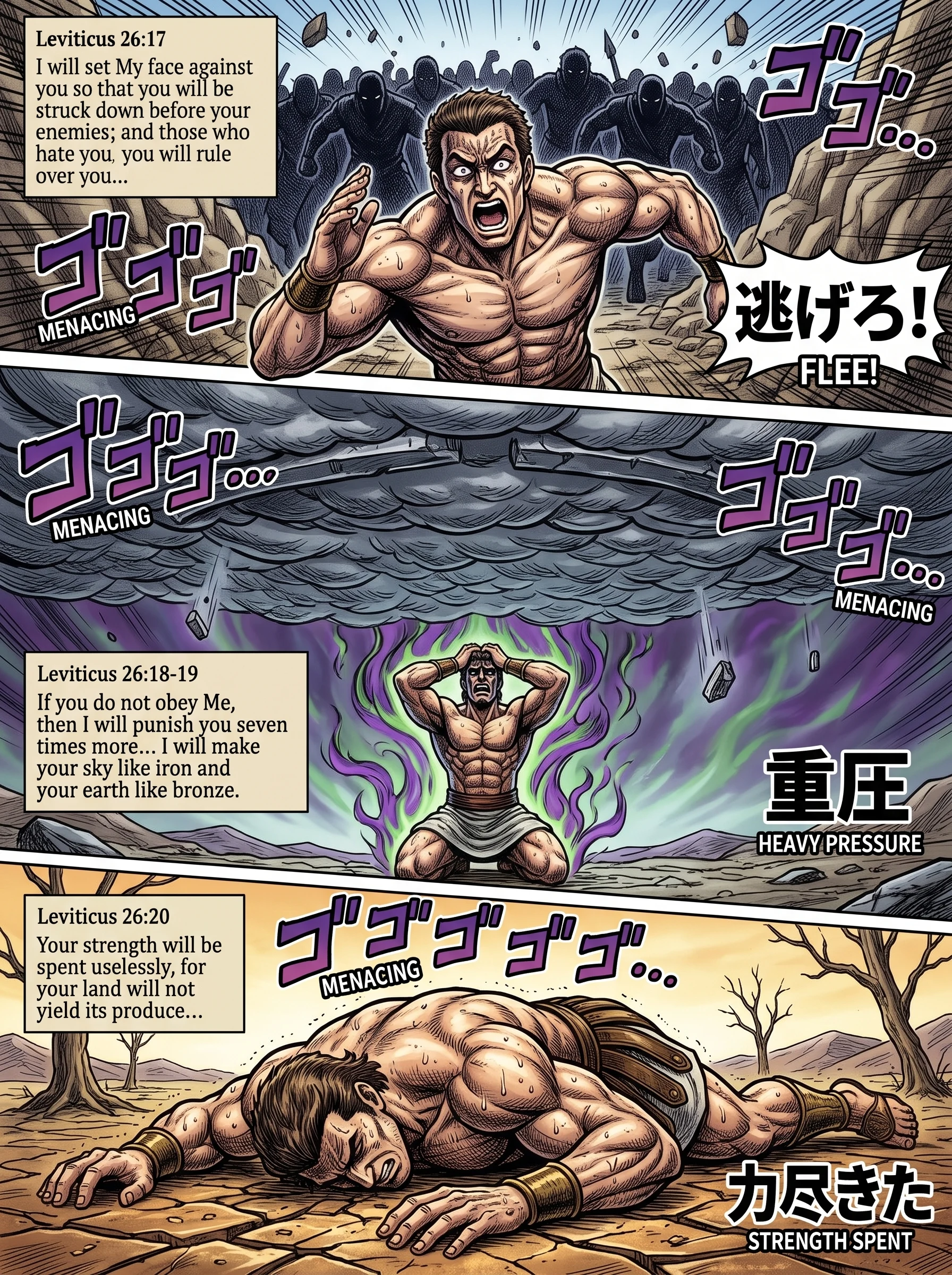 Leviticus 26 illustration: Struck Down Before Enemies; Sky of Iron, Earth of Bronze