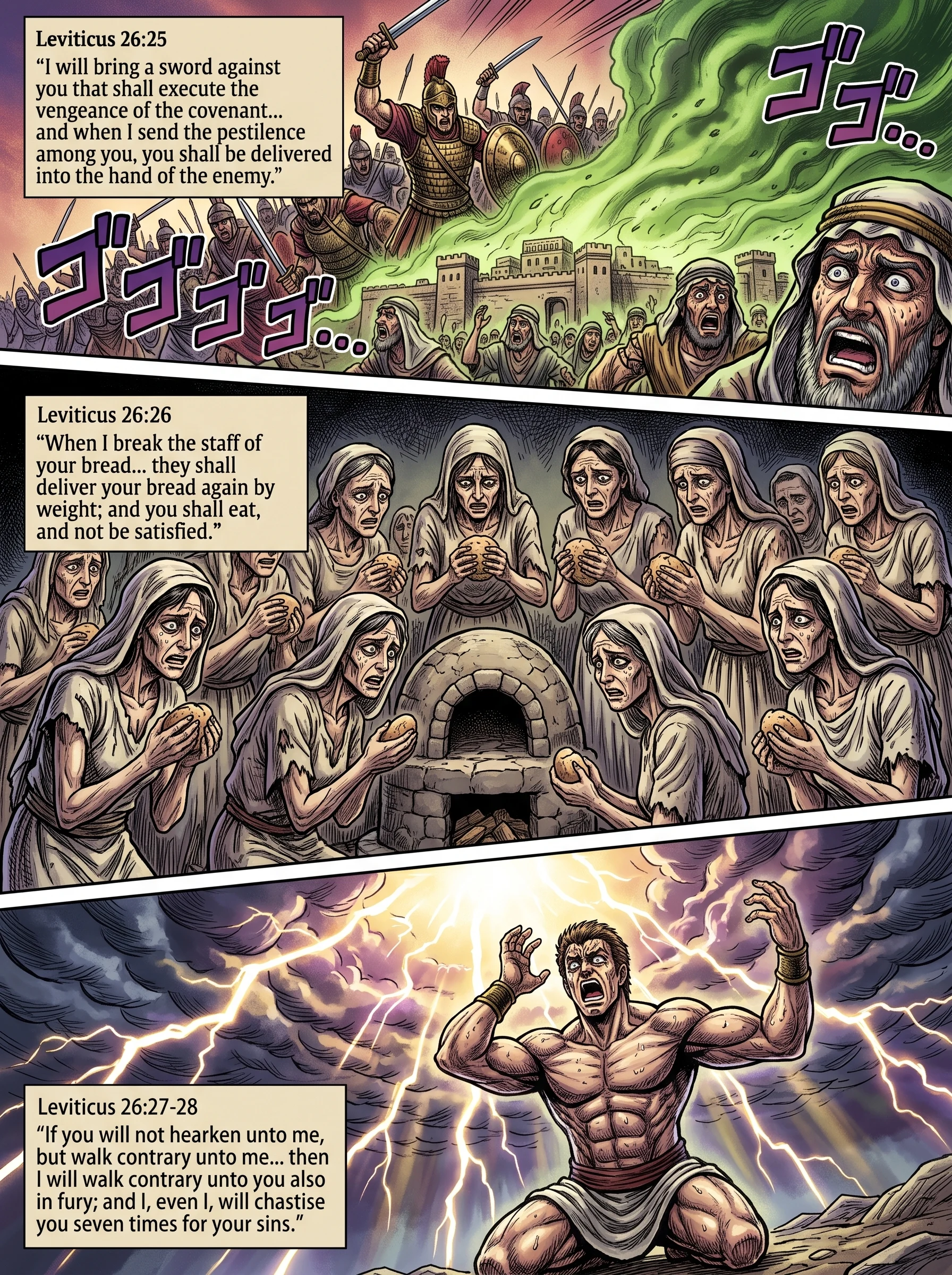 Leviticus 26 illustration: Sword, Pestilence, and Famine for Continued Defiance