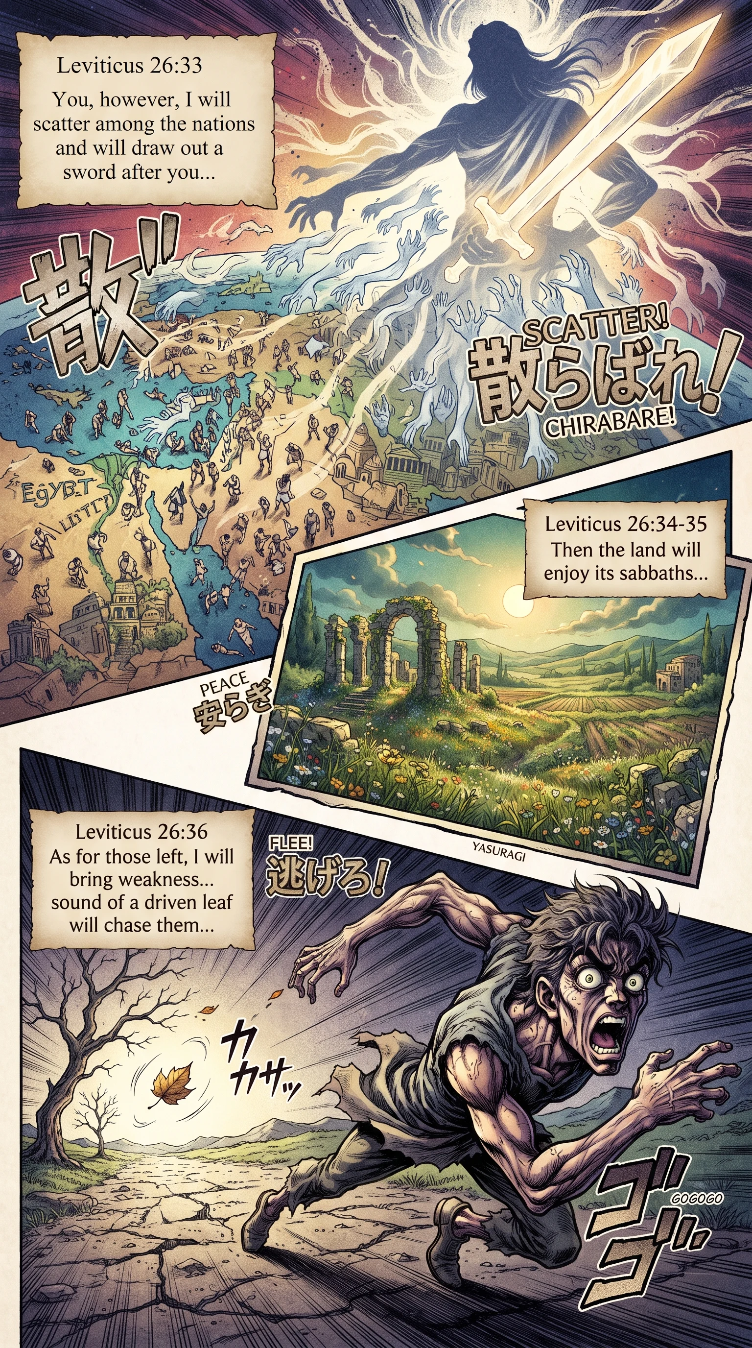 Leviticus 26 illustration: Scattered Among the Nations; a Land Finally at Rest